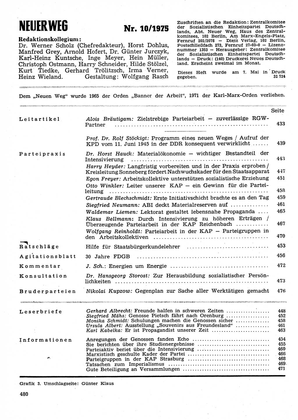 Neuer Weg (NW), Organ des Zentralkomitees (ZK) der SED (Sozialistische Einheitspartei Deutschlands) für Fragen des Parteilebens, 30. Jahrgang [Deutsche Demokratische Republik (DDR)] 1975, Seite 480 (NW ZK SED DDR 1975, S. 480)