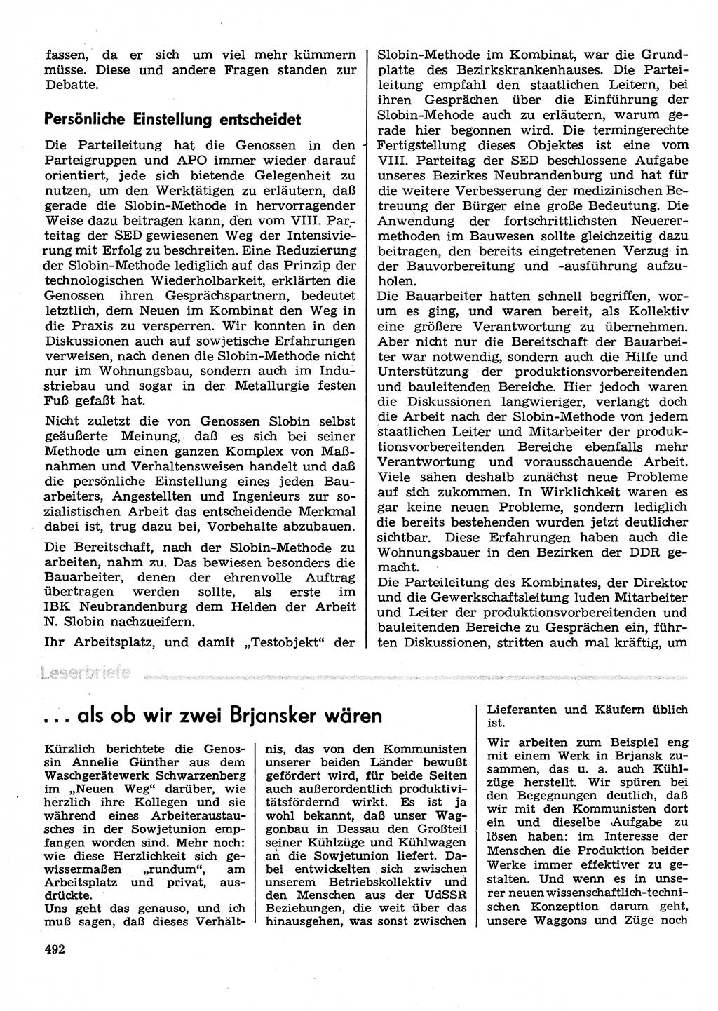 Neuer Weg (NW), Organ des Zentralkomitees (ZK) der SED (Sozialistische Einheitspartei Deutschlands) für Fragen des Parteilebens, 30. Jahrgang [Deutsche Demokratische Republik (DDR)] 1975, Seite 492 (NW ZK SED DDR 1975, S. 492)