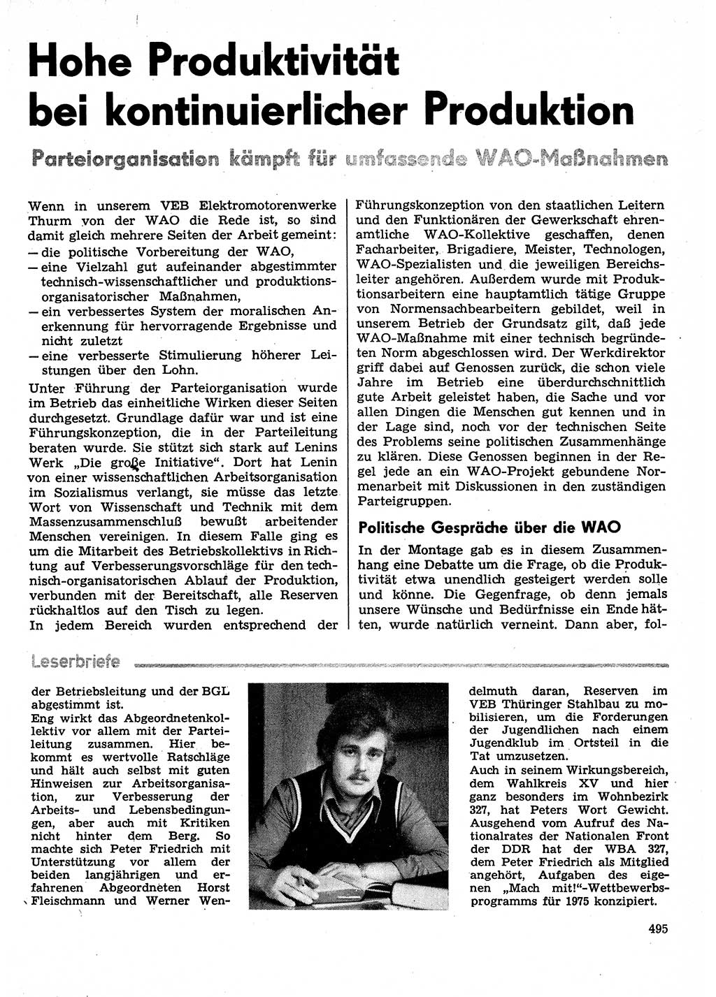 Neuer Weg (NW), Organ des Zentralkomitees (ZK) der SED (Sozialistische Einheitspartei Deutschlands) für Fragen des Parteilebens, 30. Jahrgang [Deutsche Demokratische Republik (DDR)] 1975, Seite 495 (NW ZK SED DDR 1975, S. 495)