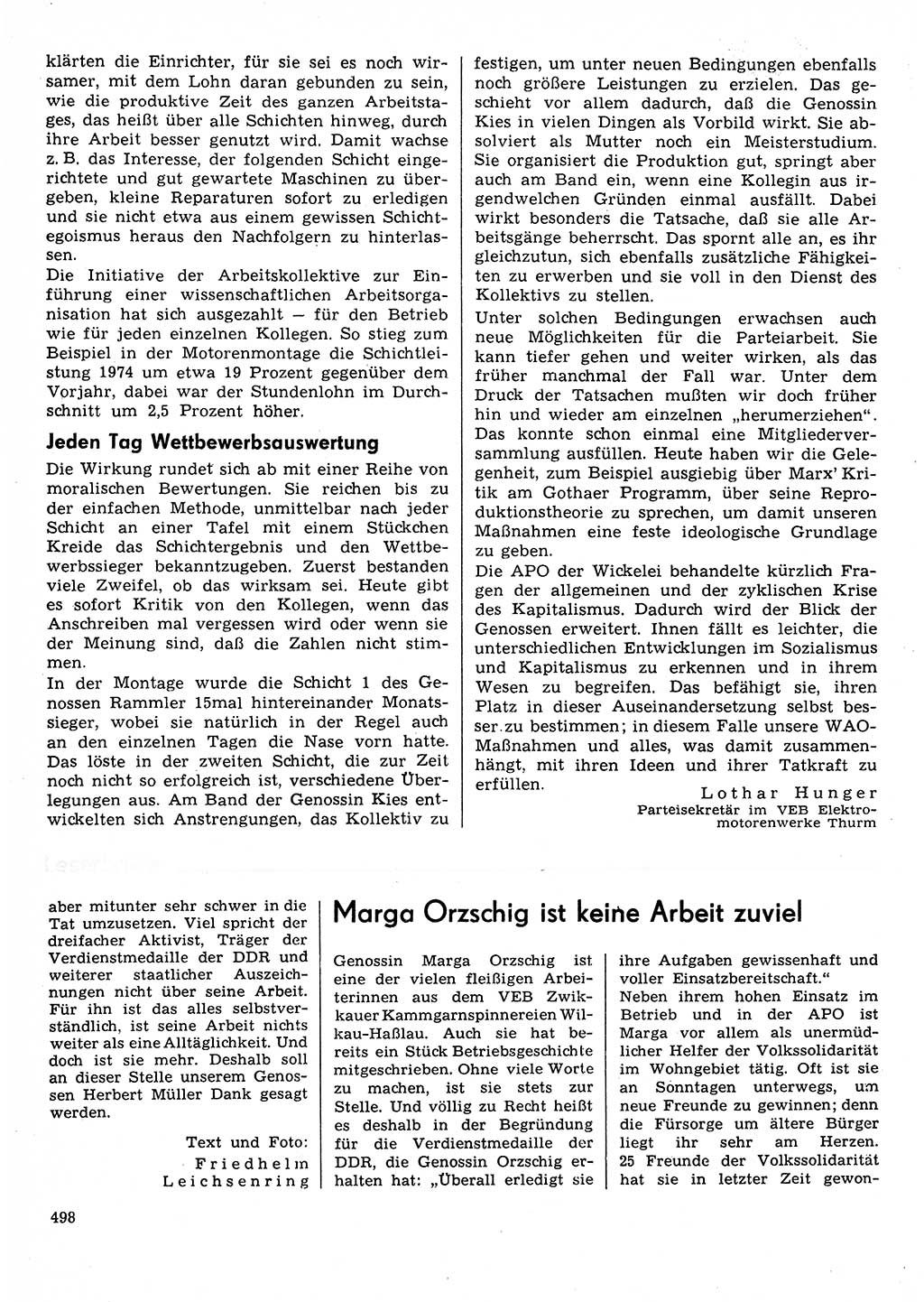 Neuer Weg (NW), Organ des Zentralkomitees (ZK) der SED (Sozialistische Einheitspartei Deutschlands) für Fragen des Parteilebens, 30. Jahrgang [Deutsche Demokratische Republik (DDR)] 1975, Seite 498 (NW ZK SED DDR 1975, S. 498)