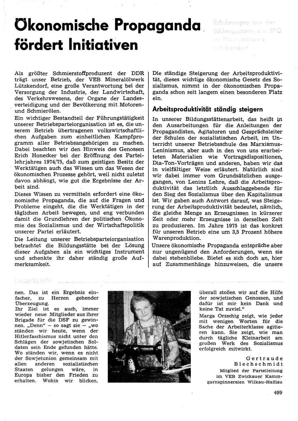 Neuer Weg (NW), Organ des Zentralkomitees (ZK) der SED (Sozialistische Einheitspartei Deutschlands) für Fragen des Parteilebens, 30. Jahrgang [Deutsche Demokratische Republik (DDR)] 1975, Seite 499 (NW ZK SED DDR 1975, S. 499)