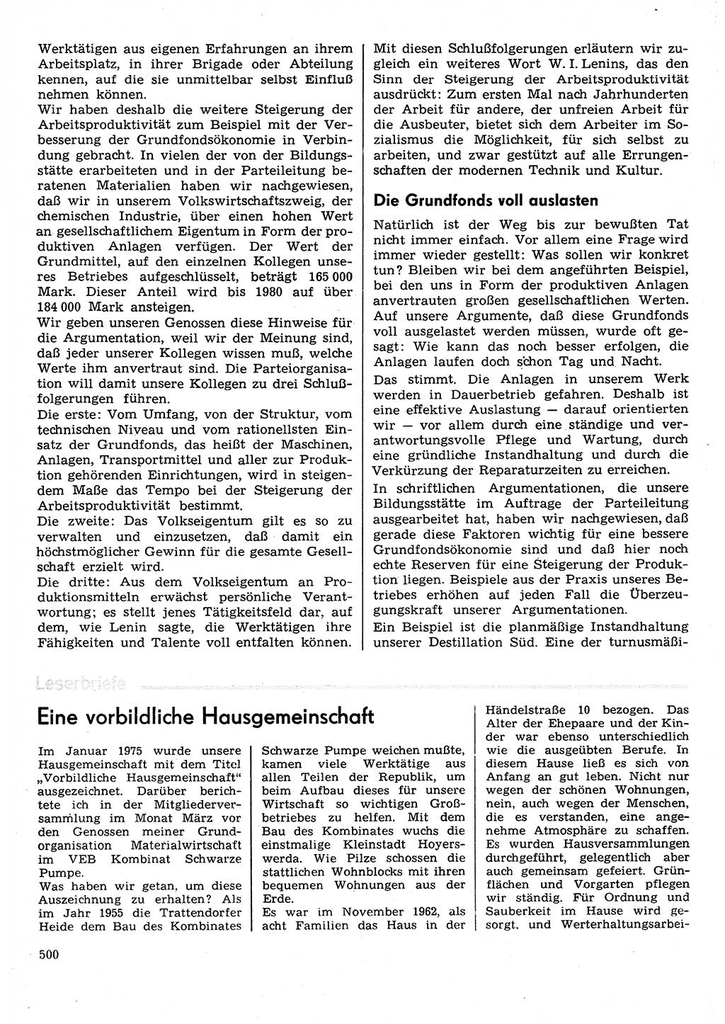 Neuer Weg (NW), Organ des Zentralkomitees (ZK) der SED (Sozialistische Einheitspartei Deutschlands) für Fragen des Parteilebens, 30. Jahrgang [Deutsche Demokratische Republik (DDR)] 1975, Seite 500 (NW ZK SED DDR 1975, S. 500)