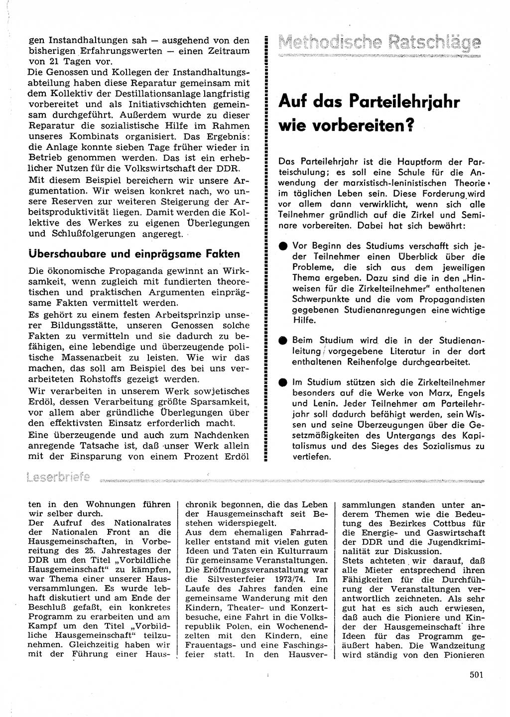 Neuer Weg (NW), Organ des Zentralkomitees (ZK) der SED (Sozialistische Einheitspartei Deutschlands) für Fragen des Parteilebens, 30. Jahrgang [Deutsche Demokratische Republik (DDR)] 1975, Seite 501 (NW ZK SED DDR 1975, S. 501)