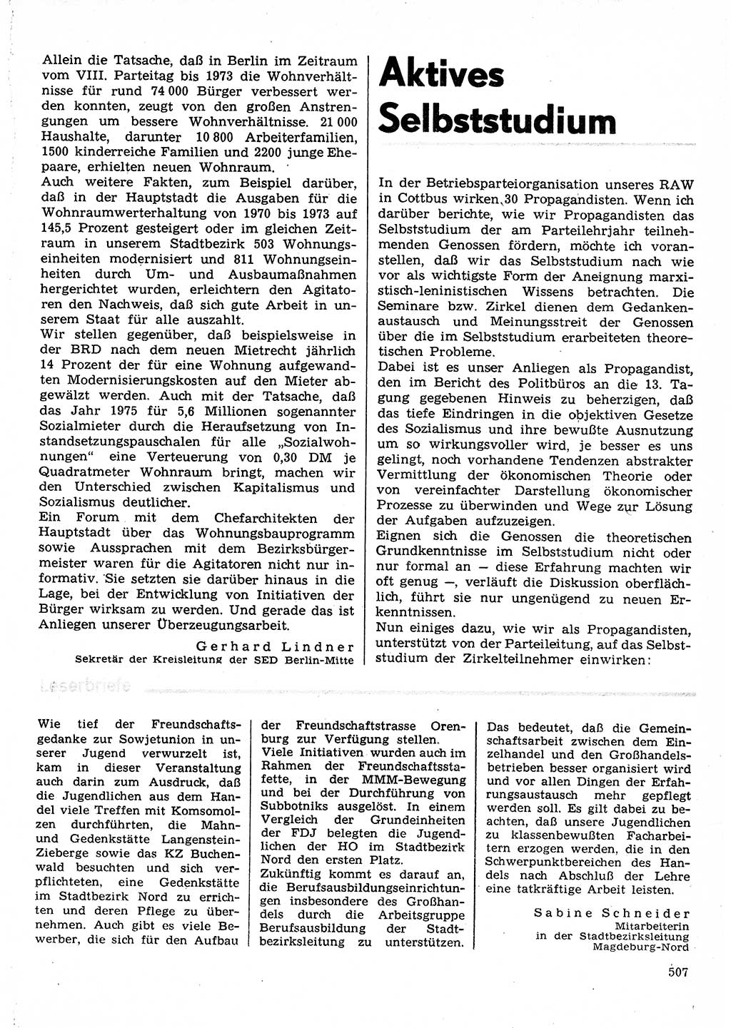 Neuer Weg (NW), Organ des Zentralkomitees (ZK) der SED (Sozialistische Einheitspartei Deutschlands) für Fragen des Parteilebens, 30. Jahrgang [Deutsche Demokratische Republik (DDR)] 1975, Seite 507 (NW ZK SED DDR 1975, S. 507)