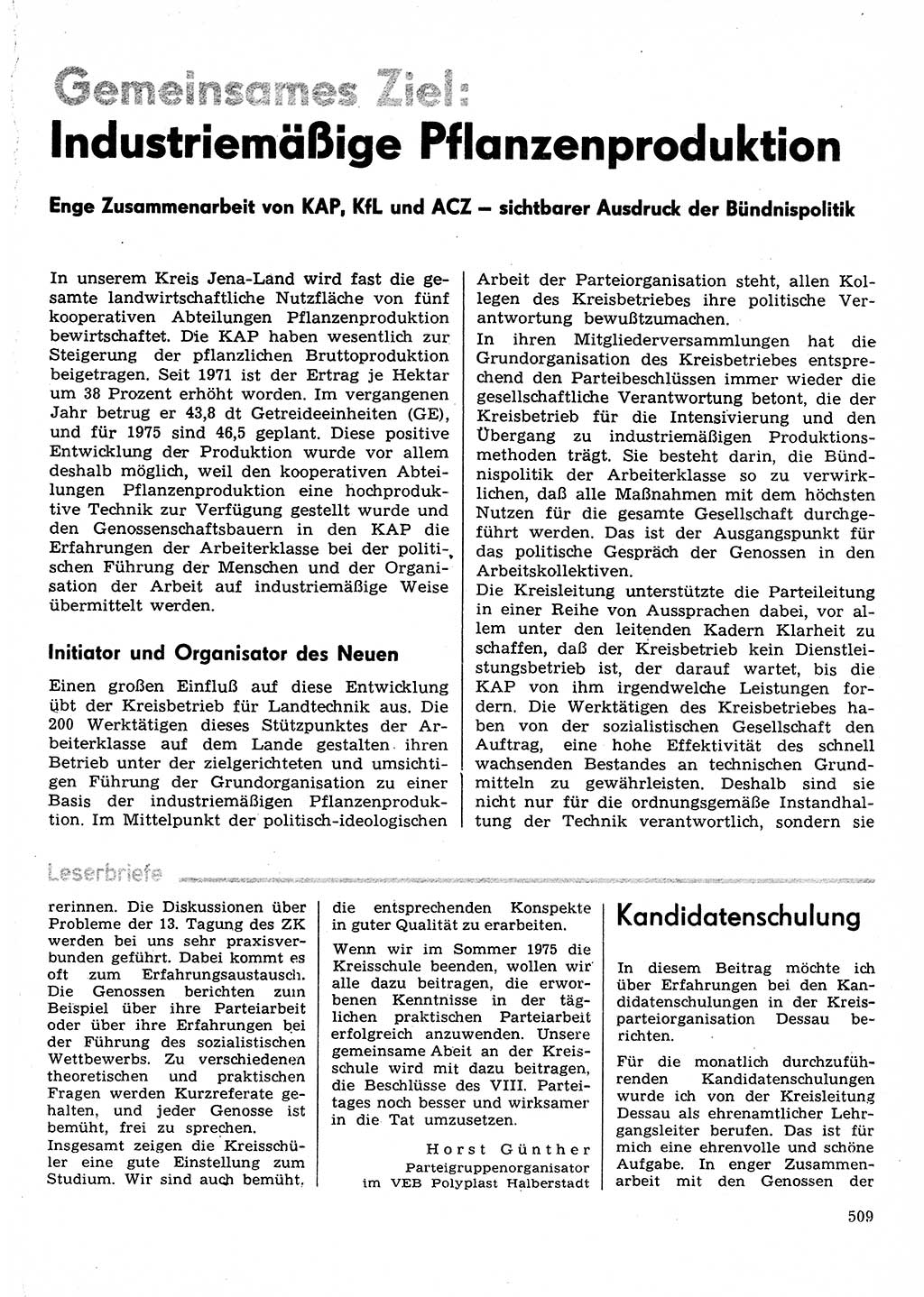 Neuer Weg (NW), Organ des Zentralkomitees (ZK) der SED (Sozialistische Einheitspartei Deutschlands) für Fragen des Parteilebens, 30. Jahrgang [Deutsche Demokratische Republik (DDR)] 1975, Seite 509 (NW ZK SED DDR 1975, S. 509)