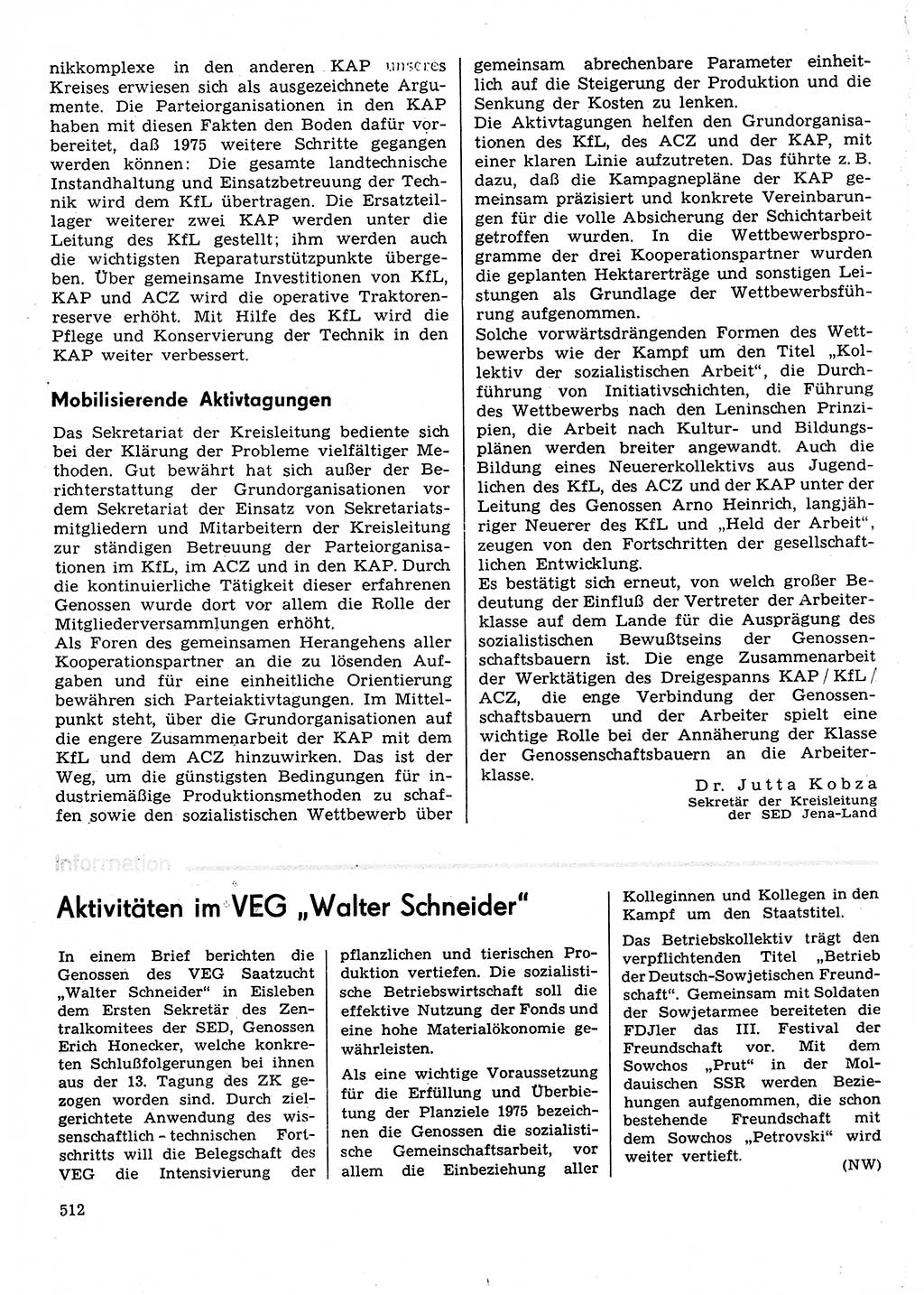 Neuer Weg (NW), Organ des Zentralkomitees (ZK) der SED (Sozialistische Einheitspartei Deutschlands) für Fragen des Parteilebens, 30. Jahrgang [Deutsche Demokratische Republik (DDR)] 1975, Seite 512 (NW ZK SED DDR 1975, S. 512)