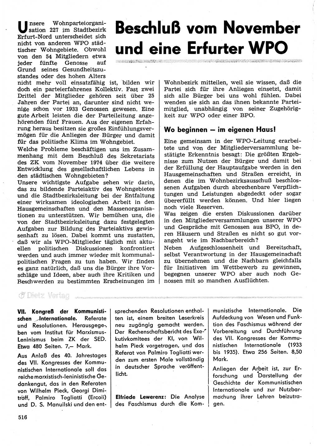 Neuer Weg (NW), Organ des Zentralkomitees (ZK) der SED (Sozialistische Einheitspartei Deutschlands) für Fragen des Parteilebens, 30. Jahrgang [Deutsche Demokratische Republik (DDR)] 1975, Seite 516 (NW ZK SED DDR 1975, S. 516)