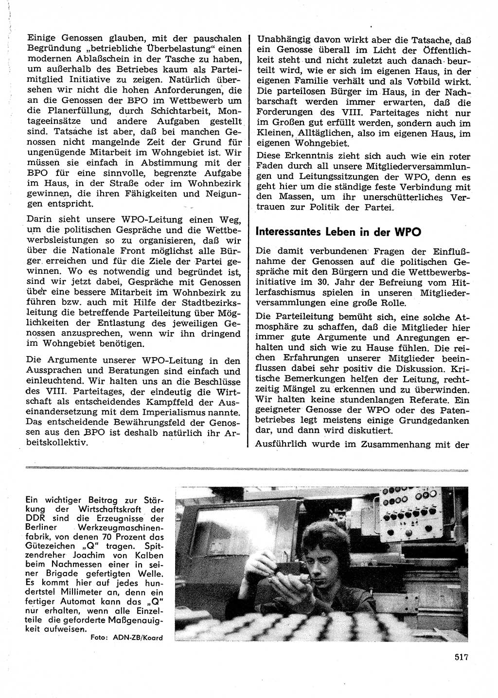 Neuer Weg (NW), Organ des Zentralkomitees (ZK) der SED (Sozialistische Einheitspartei Deutschlands) für Fragen des Parteilebens, 30. Jahrgang [Deutsche Demokratische Republik (DDR)] 1975, Seite 517 (NW ZK SED DDR 1975, S. 517)