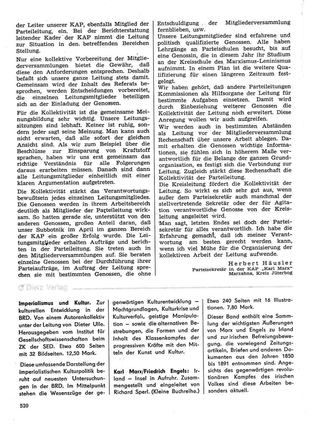 Neuer Weg (NW), Organ des Zentralkomitees (ZK) der SED (Sozialistische Einheitspartei Deutschlands) für Fragen des Parteilebens, 30. Jahrgang [Deutsche Demokratische Republik (DDR)] 1975, Seite 520 (NW ZK SED DDR 1975, S. 520)
