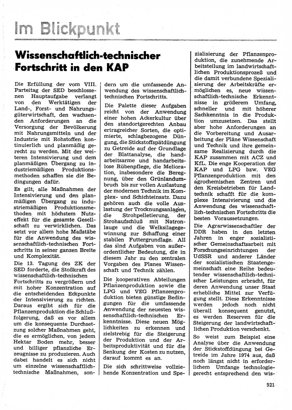 Neuer Weg (NW), Organ des Zentralkomitees (ZK) der SED (Sozialistische Einheitspartei Deutschlands) für Fragen des Parteilebens, 30. Jahrgang [Deutsche Demokratische Republik (DDR)] 1975, Seite 521 (NW ZK SED DDR 1975, S. 521)