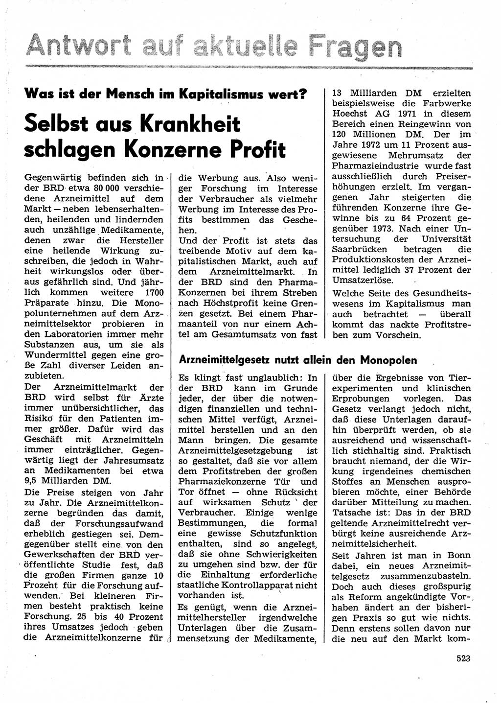 Neuer Weg (NW), Organ des Zentralkomitees (ZK) der SED (Sozialistische Einheitspartei Deutschlands) für Fragen des Parteilebens, 30. Jahrgang [Deutsche Demokratische Republik (DDR)] 1975, Seite 523 (NW ZK SED DDR 1975, S. 523)