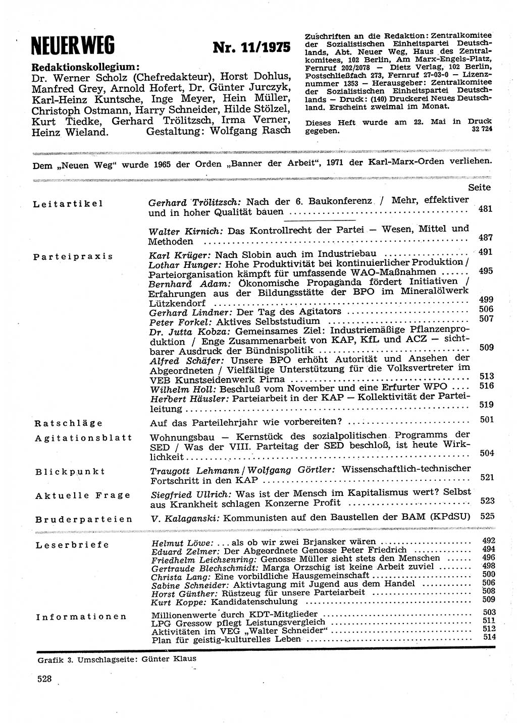 Neuer Weg (NW), Organ des Zentralkomitees (ZK) der SED (Sozialistische Einheitspartei Deutschlands) für Fragen des Parteilebens, 30. Jahrgang [Deutsche Demokratische Republik (DDR)] 1975, Seite 528 (NW ZK SED DDR 1975, S. 528)