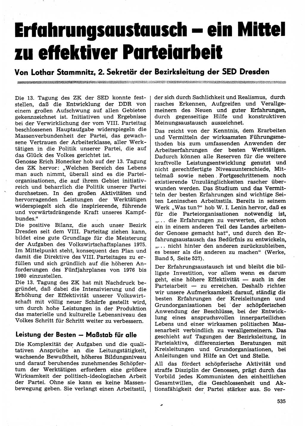 Neuer Weg (NW), Organ des Zentralkomitees (ZK) der SED (Sozialistische Einheitspartei Deutschlands) für Fragen des Parteilebens, 30. Jahrgang [Deutsche Demokratische Republik (DDR)] 1975, Seite 535 (NW ZK SED DDR 1975, S. 535)