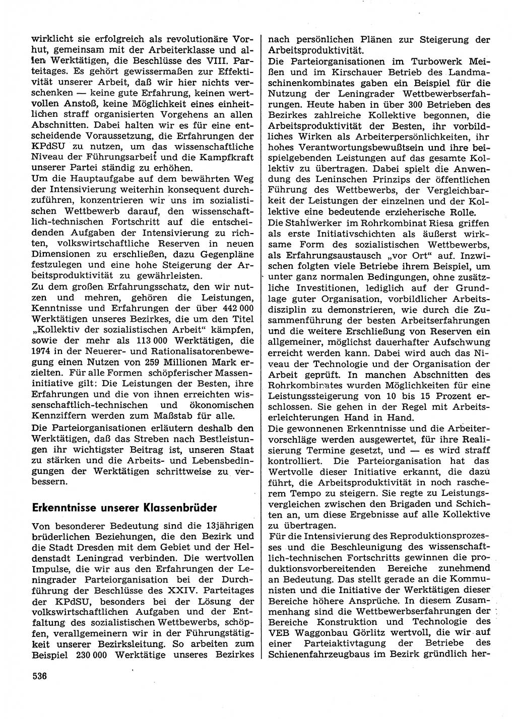 Neuer Weg (NW), Organ des Zentralkomitees (ZK) der SED (Sozialistische Einheitspartei Deutschlands) für Fragen des Parteilebens, 30. Jahrgang [Deutsche Demokratische Republik (DDR)] 1975, Seite 536 (NW ZK SED DDR 1975, S. 536)
