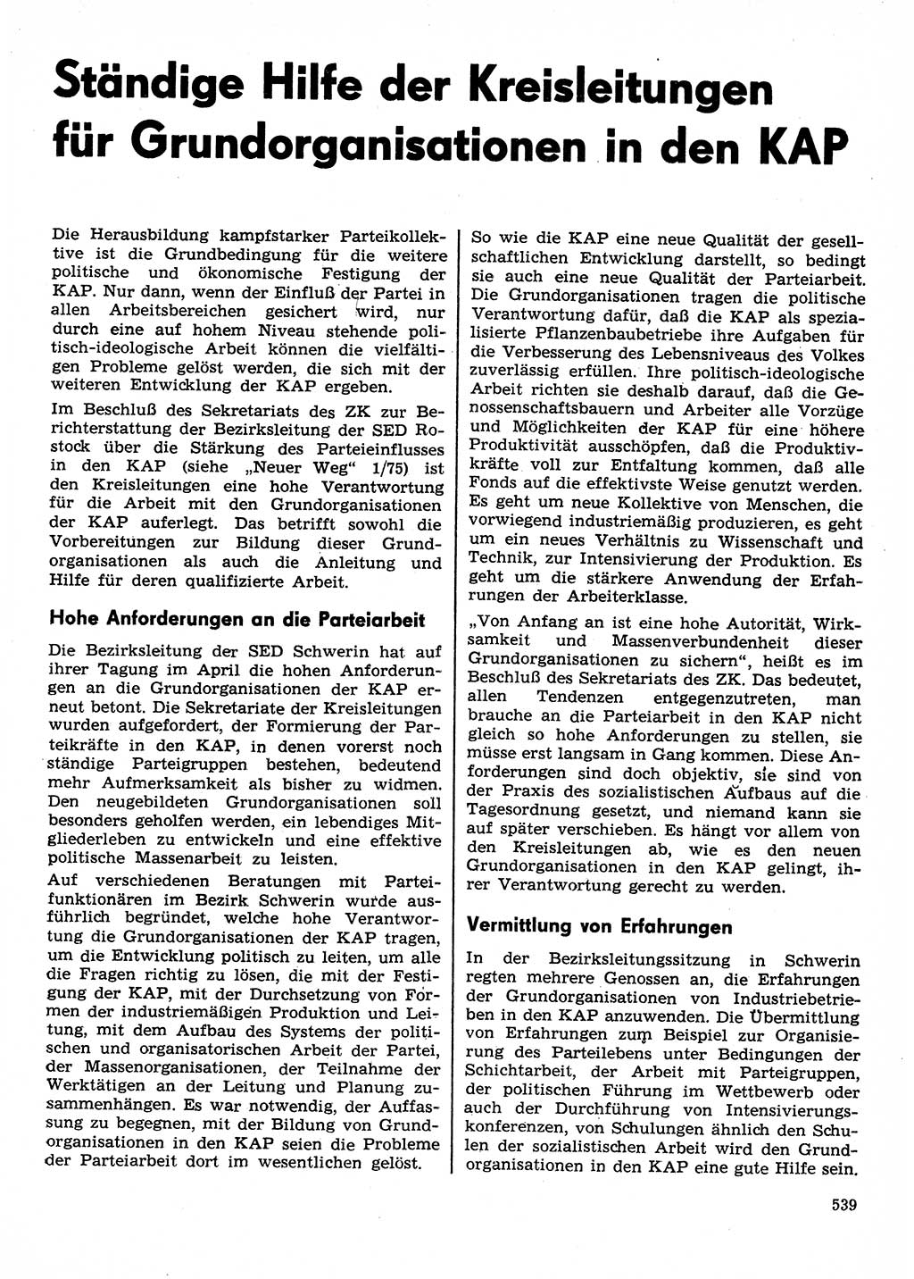 Neuer Weg (NW), Organ des Zentralkomitees (ZK) der SED (Sozialistische Einheitspartei Deutschlands) für Fragen des Parteilebens, 30. Jahrgang [Deutsche Demokratische Republik (DDR)] 1975, Seite 539 (NW ZK SED DDR 1975, S. 539)