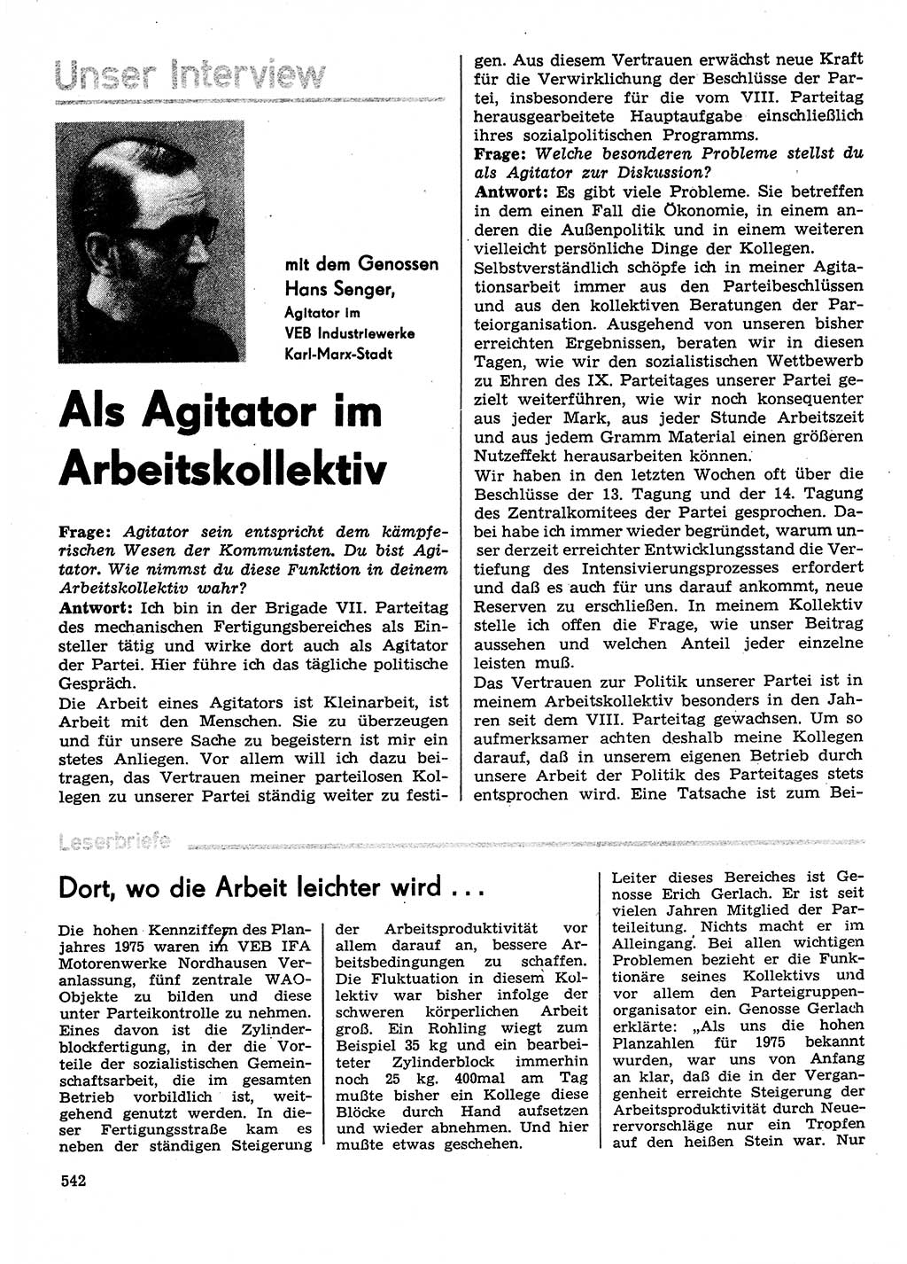 Neuer Weg (NW), Organ des Zentralkomitees (ZK) der SED (Sozialistische Einheitspartei Deutschlands) für Fragen des Parteilebens, 30. Jahrgang [Deutsche Demokratische Republik (DDR)] 1975, Seite 542 (NW ZK SED DDR 1975, S. 542)