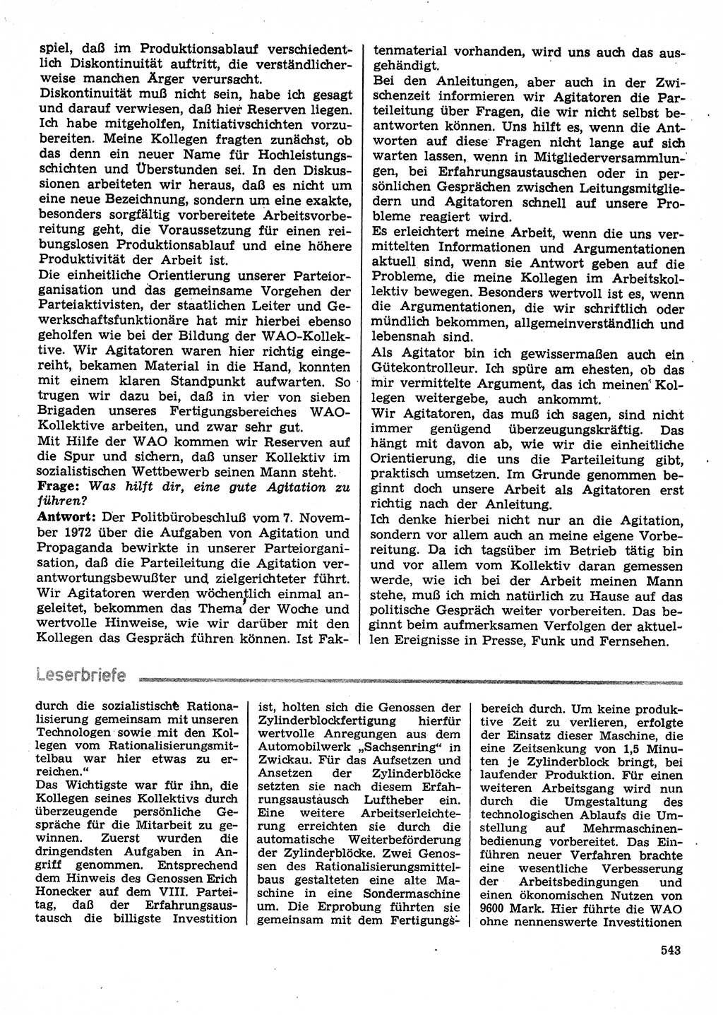Neuer Weg (NW), Organ des Zentralkomitees (ZK) der SED (Sozialistische Einheitspartei Deutschlands) für Fragen des Parteilebens, 30. Jahrgang [Deutsche Demokratische Republik (DDR)] 1975, Seite 543 (NW ZK SED DDR 1975, S. 543)