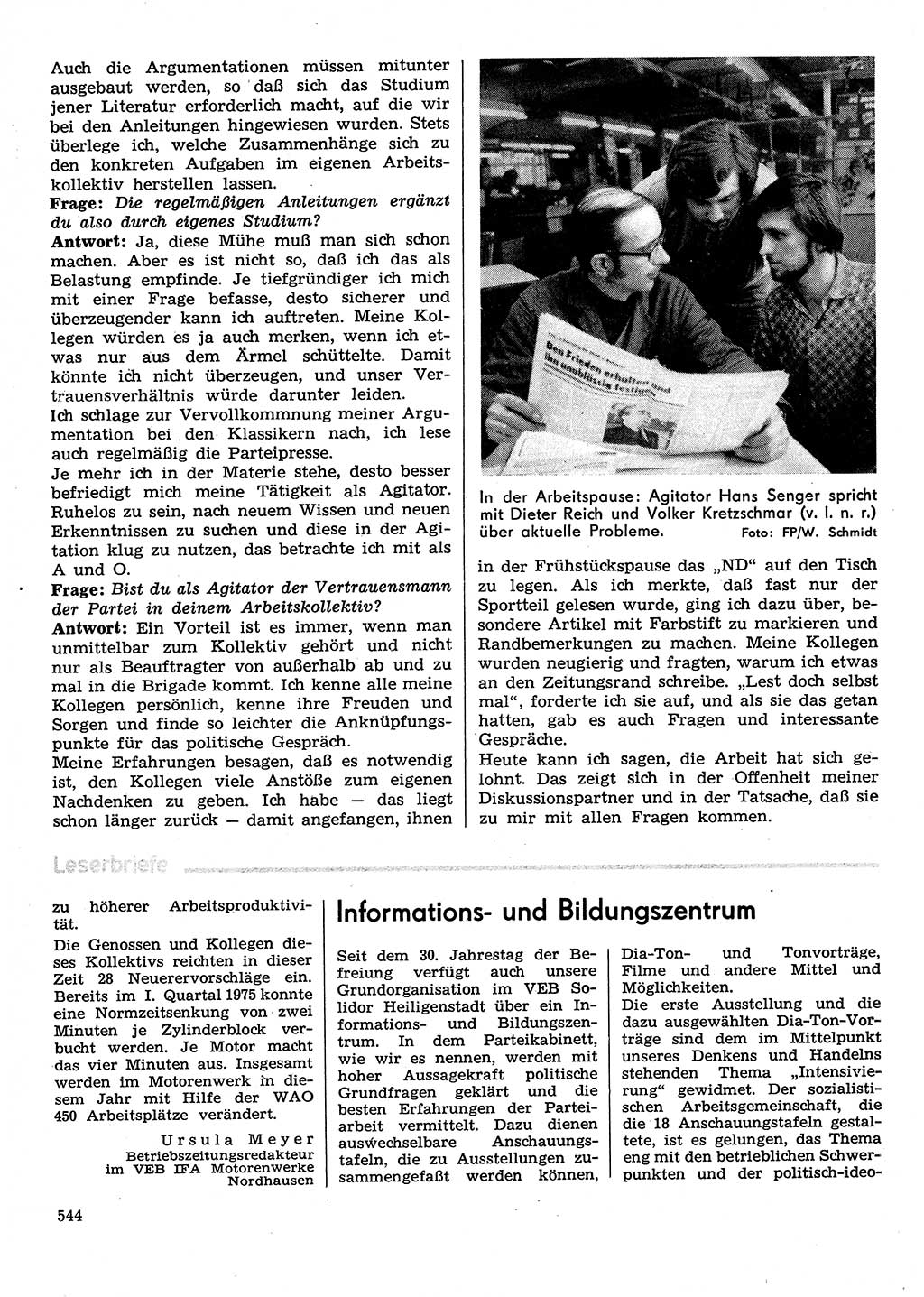 Neuer Weg (NW), Organ des Zentralkomitees (ZK) der SED (Sozialistische Einheitspartei Deutschlands) für Fragen des Parteilebens, 30. Jahrgang [Deutsche Demokratische Republik (DDR)] 1975, Seite 544 (NW ZK SED DDR 1975, S. 544)