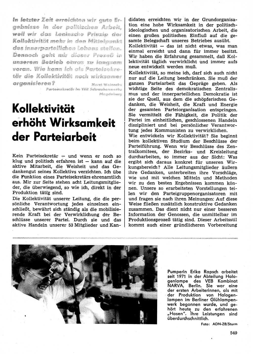 Neuer Weg (NW), Organ des Zentralkomitees (ZK) der SED (Sozialistische Einheitspartei Deutschlands) für Fragen des Parteilebens, 30. Jahrgang [Deutsche Demokratische Republik (DDR)] 1975, Seite 549 (NW ZK SED DDR 1975, S. 549)