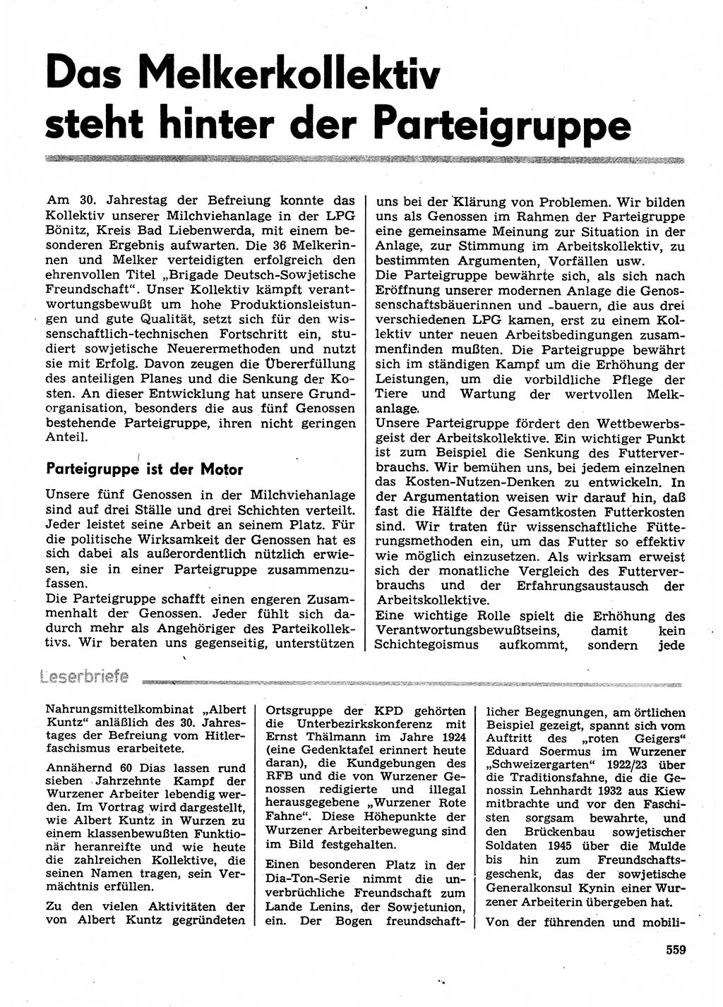 Neuer Weg (NW), Organ des Zentralkomitees (ZK) der SED (Sozialistische Einheitspartei Deutschlands) für Fragen des Parteilebens, 30. Jahrgang [Deutsche Demokratische Republik (DDR)] 1975, Seite 559 (NW ZK SED DDR 1975, S. 559)