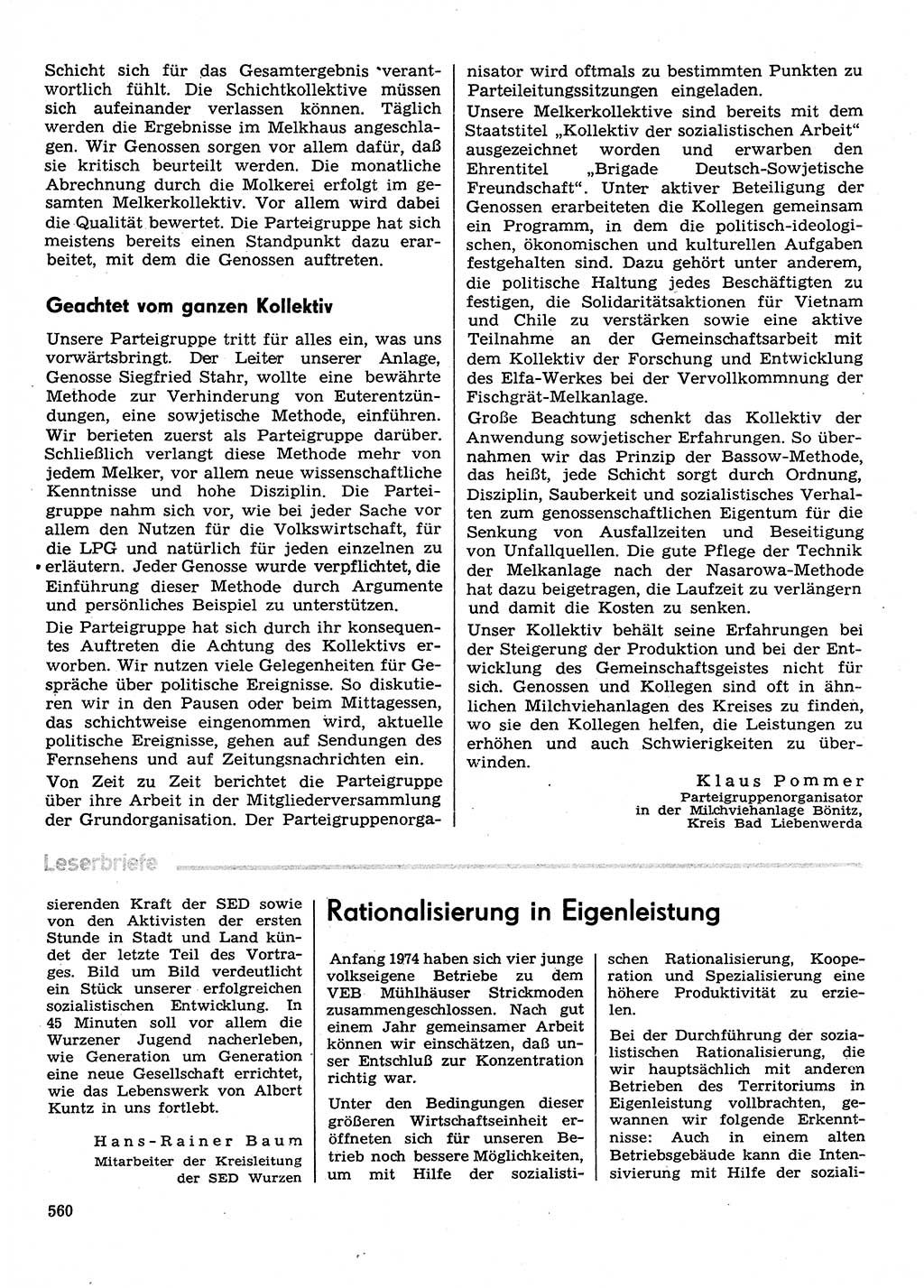 Neuer Weg (NW), Organ des Zentralkomitees (ZK) der SED (Sozialistische Einheitspartei Deutschlands) für Fragen des Parteilebens, 30. Jahrgang [Deutsche Demokratische Republik (DDR)] 1975, Seite 560 (NW ZK SED DDR 1975, S. 560)