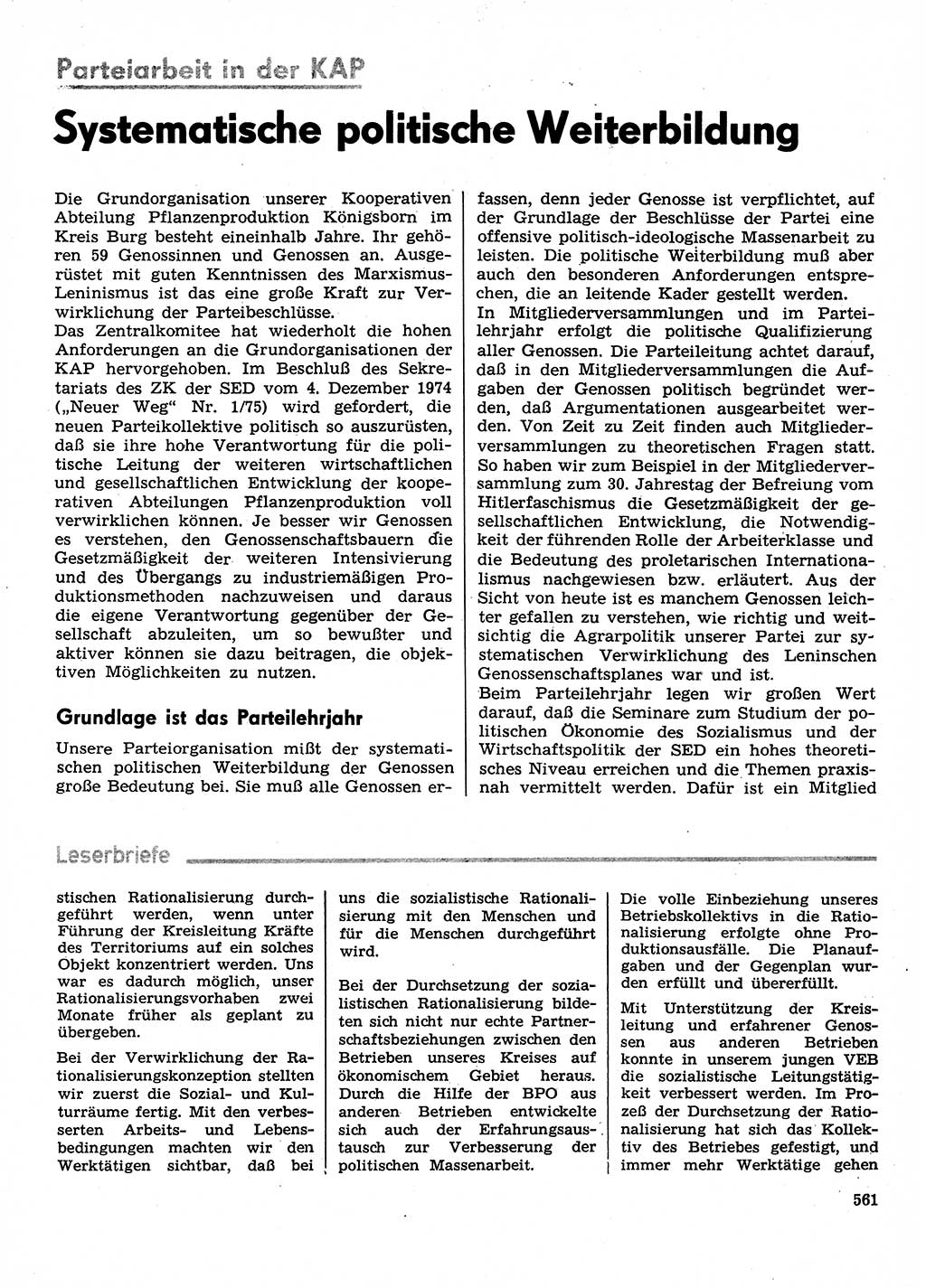 Neuer Weg (NW), Organ des Zentralkomitees (ZK) der SED (Sozialistische Einheitspartei Deutschlands) fÃ¼r Fragen des Parteilebens, 30. Jahrgang [Deutsche Demokratische Republik (DDR)] 1975, Seite 561 (NW ZK SED DDR 1975, S. 561)