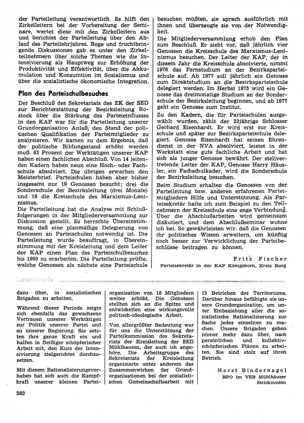 Neuer Weg (NW), Organ des Zentralkomitees (ZK) der SED (Sozialistische Einheitspartei Deutschlands) für Fragen des Parteilebens, 30. Jahrgang [Deutsche Demokratische Republik (DDR)] 1975, Seite 562 (NW ZK SED DDR 1975, S. 562)
