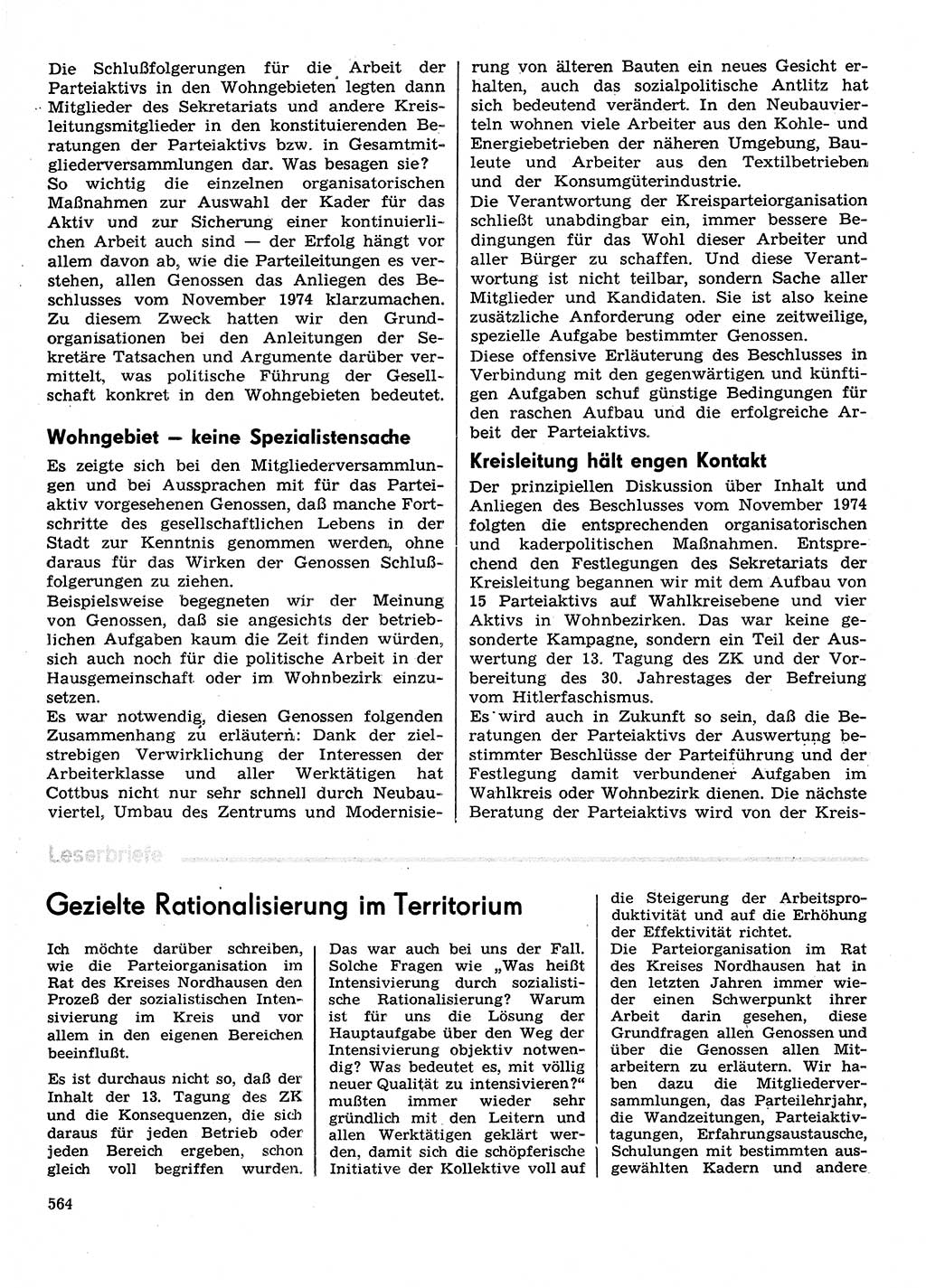 Neuer Weg (NW), Organ des Zentralkomitees (ZK) der SED (Sozialistische Einheitspartei Deutschlands) für Fragen des Parteilebens, 30. Jahrgang [Deutsche Demokratische Republik (DDR)] 1975, Seite 564 (NW ZK SED DDR 1975, S. 564)