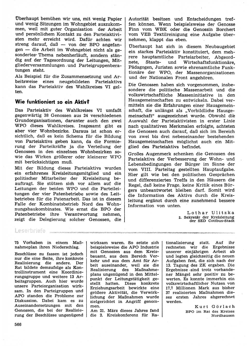 Neuer Weg (NW), Organ des Zentralkomitees (ZK) der SED (Sozialistische Einheitspartei Deutschlands) für Fragen des Parteilebens, 30. Jahrgang [Deutsche Demokratische Republik (DDR)] 1975, Seite 566 (NW ZK SED DDR 1975, S. 566)