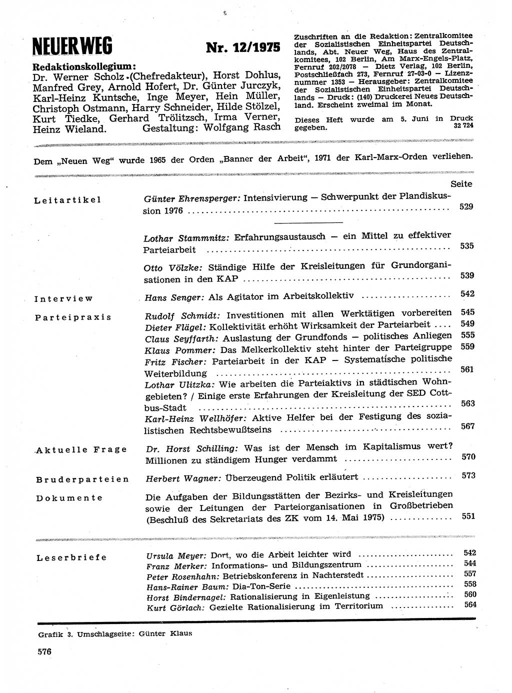 Neuer Weg (NW), Organ des Zentralkomitees (ZK) der SED (Sozialistische Einheitspartei Deutschlands) für Fragen des Parteilebens, 30. Jahrgang [Deutsche Demokratische Republik (DDR)] 1975, Seite 576 (NW ZK SED DDR 1975, S. 576)