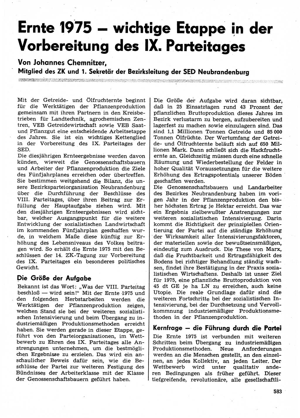 Neuer Weg (NW), Organ des Zentralkomitees (ZK) der SED (Sozialistische Einheitspartei Deutschlands) für Fragen des Parteilebens, 30. Jahrgang [Deutsche Demokratische Republik (DDR)] 1975, Seite 583 (NW ZK SED DDR 1975, S. 583)