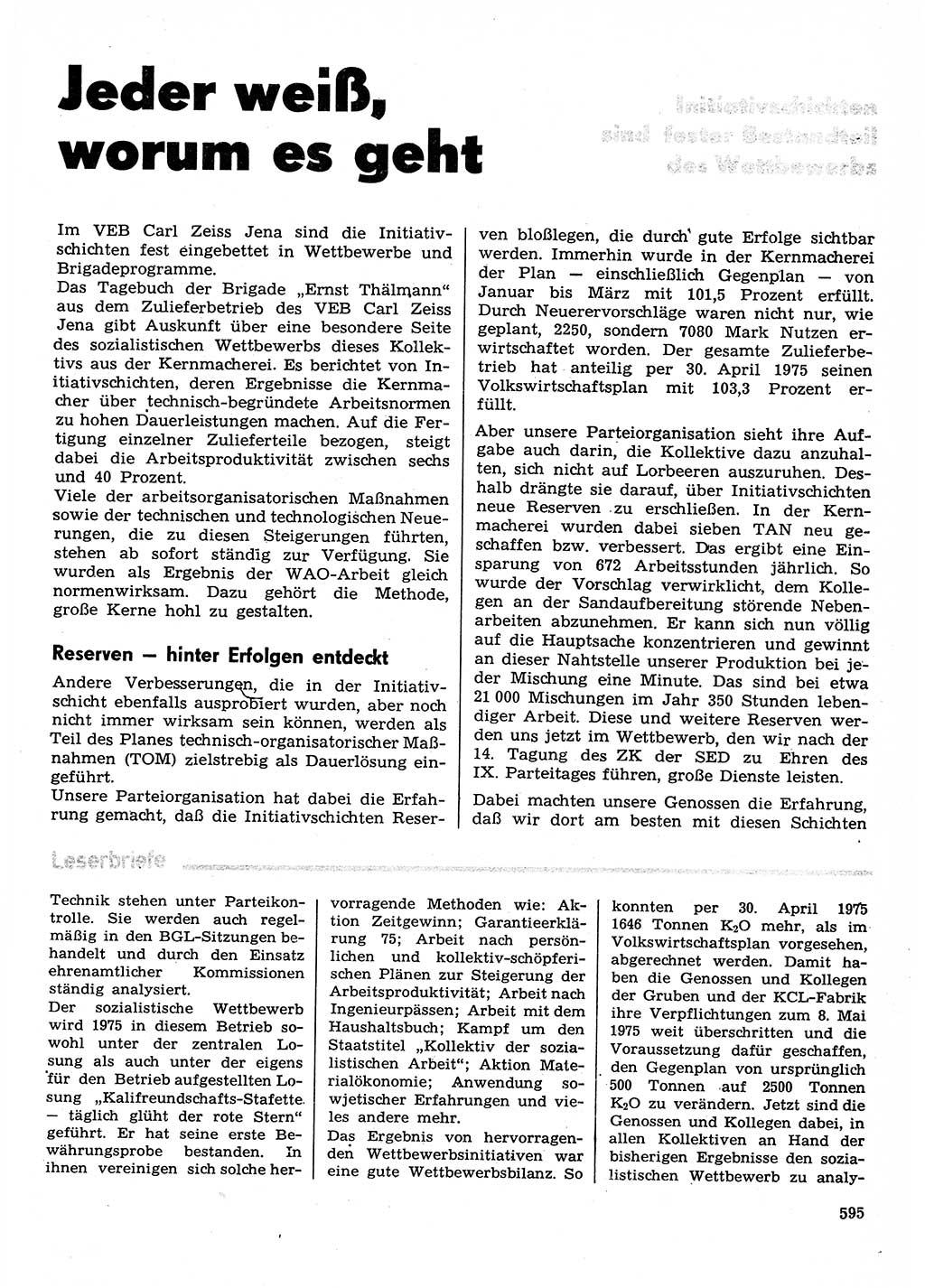 Neuer Weg (NW), Organ des Zentralkomitees (ZK) der SED (Sozialistische Einheitspartei Deutschlands) für Fragen des Parteilebens, 30. Jahrgang [Deutsche Demokratische Republik (DDR)] 1975, Seite 595 (NW ZK SED DDR 1975, S. 595)