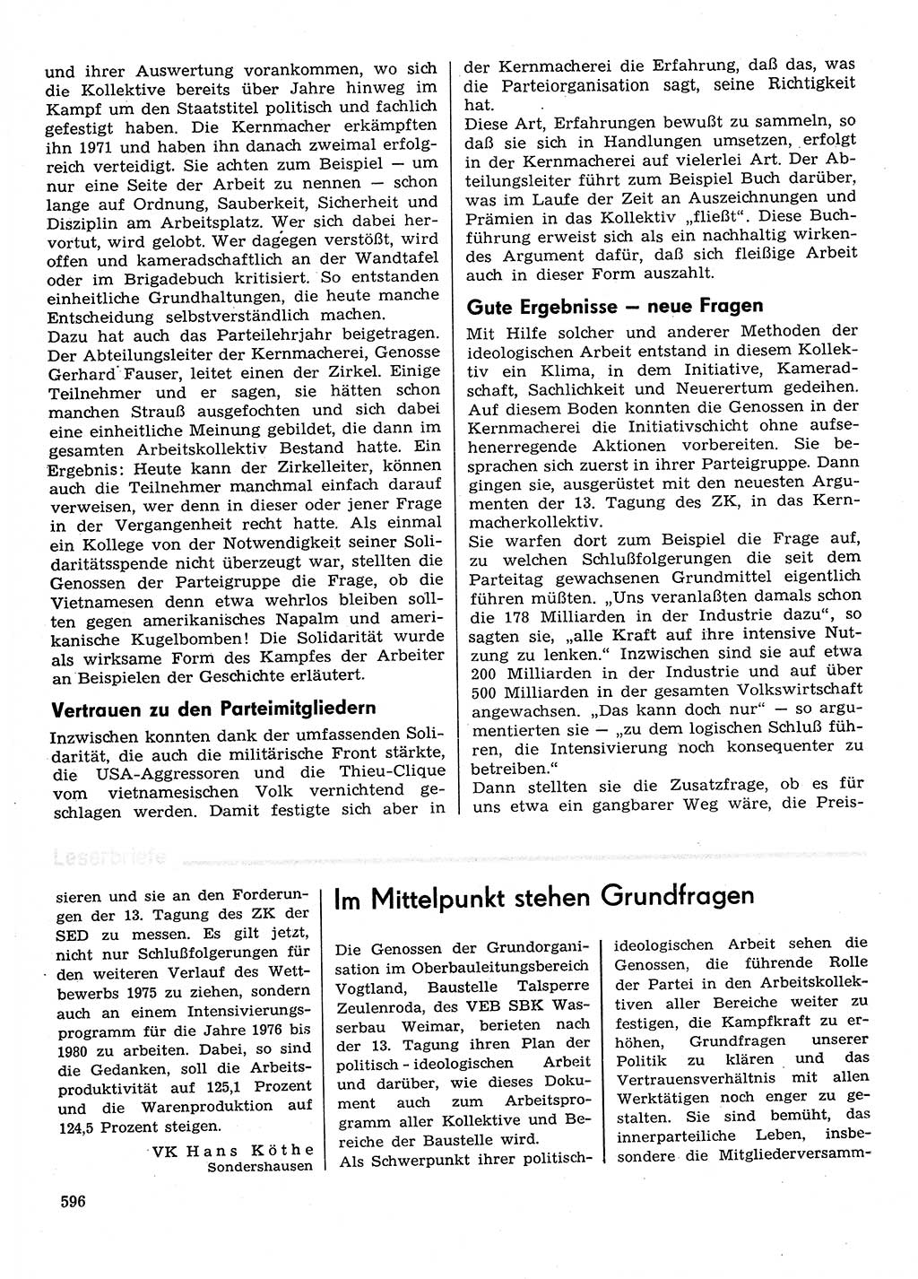 Neuer Weg (NW), Organ des Zentralkomitees (ZK) der SED (Sozialistische Einheitspartei Deutschlands) für Fragen des Parteilebens, 30. Jahrgang [Deutsche Demokratische Republik (DDR)] 1975, Seite 596 (NW ZK SED DDR 1975, S. 596)
