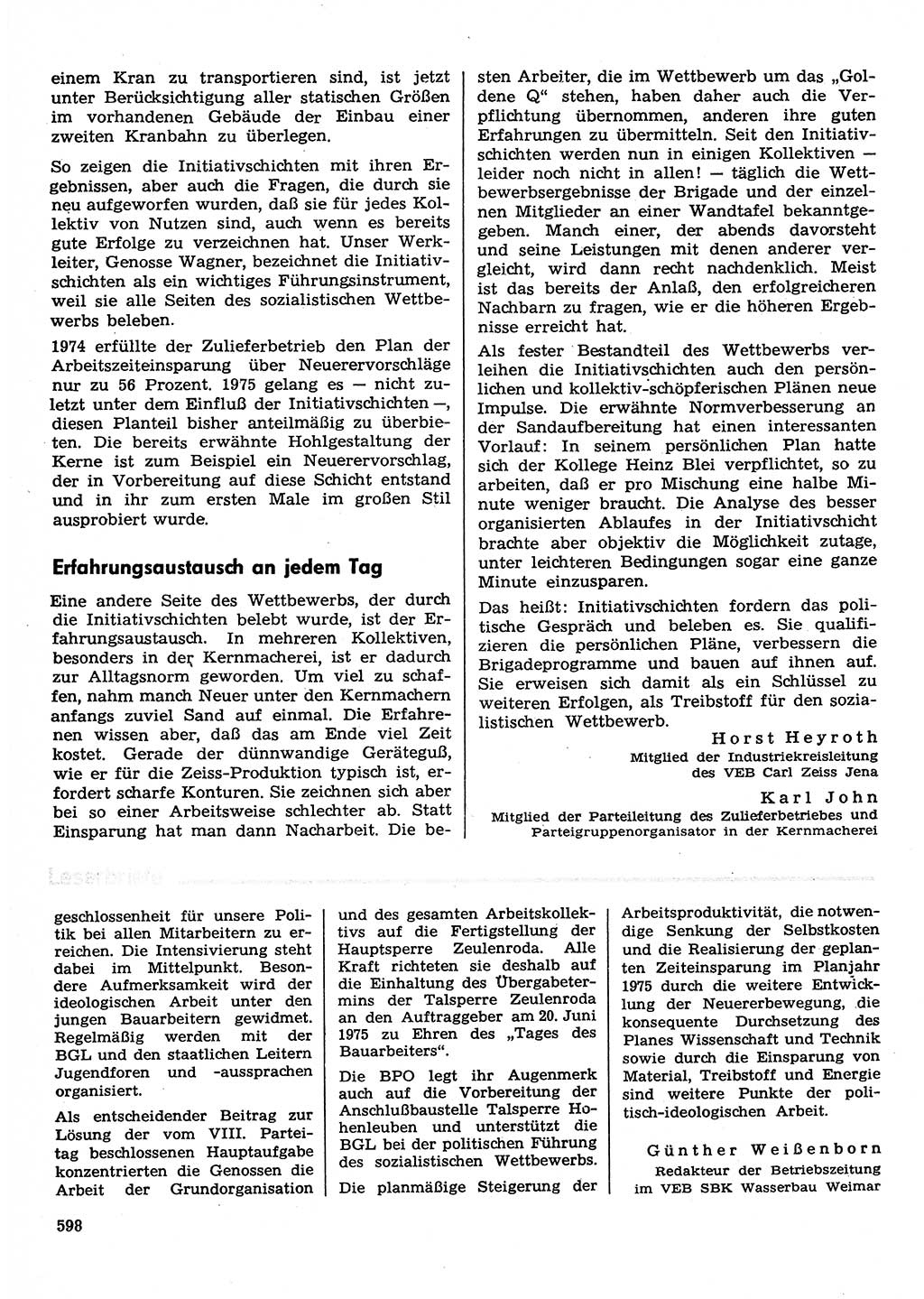 Neuer Weg (NW), Organ des Zentralkomitees (ZK) der SED (Sozialistische Einheitspartei Deutschlands) für Fragen des Parteilebens, 30. Jahrgang [Deutsche Demokratische Republik (DDR)] 1975, Seite 598 (NW ZK SED DDR 1975, S. 598)