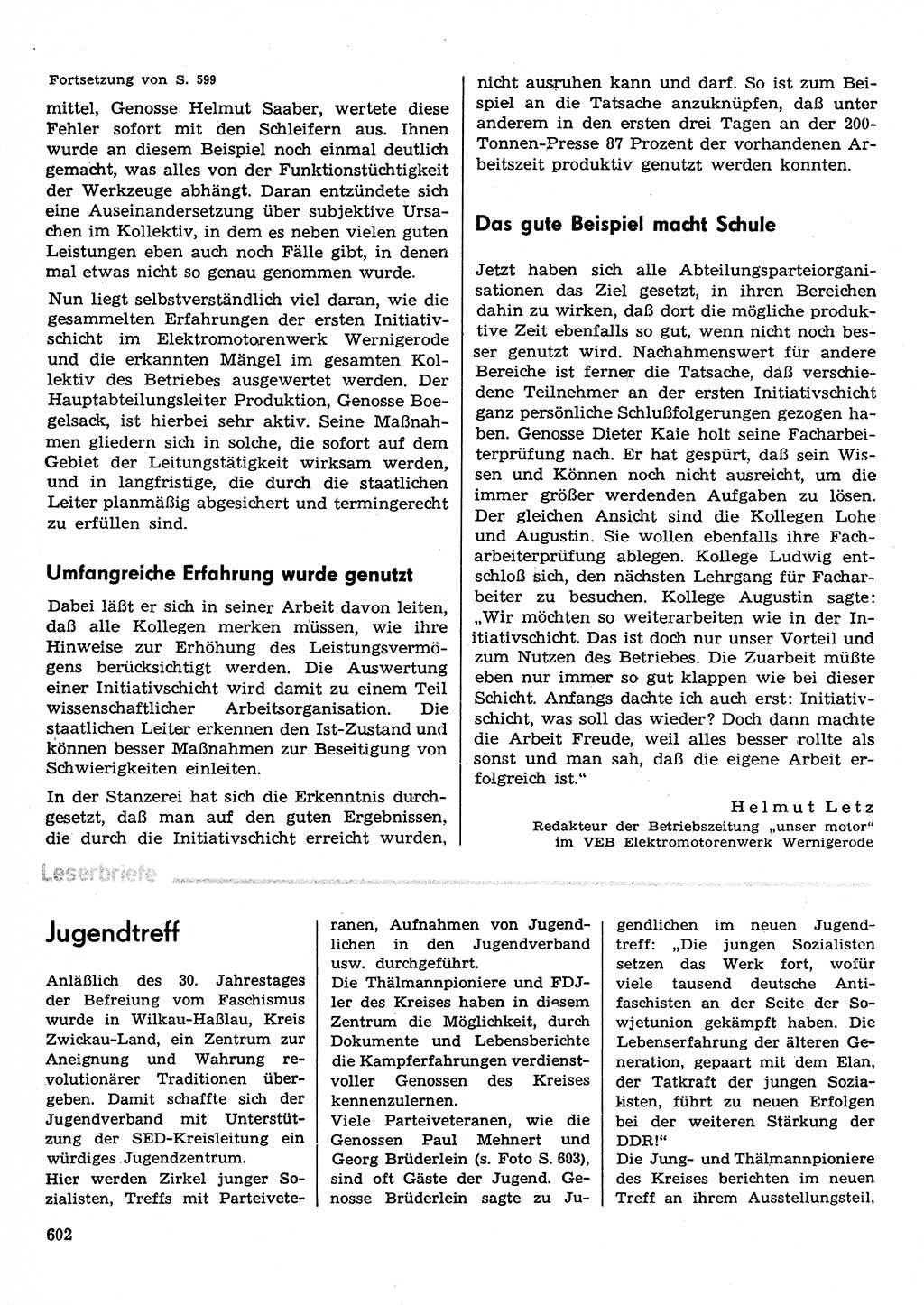 Neuer Weg (NW), Organ des Zentralkomitees (ZK) der SED (Sozialistische Einheitspartei Deutschlands) für Fragen des Parteilebens, 30. Jahrgang [Deutsche Demokratische Republik (DDR)] 1975, Seite 602 (NW ZK SED DDR 1975, S. 602)