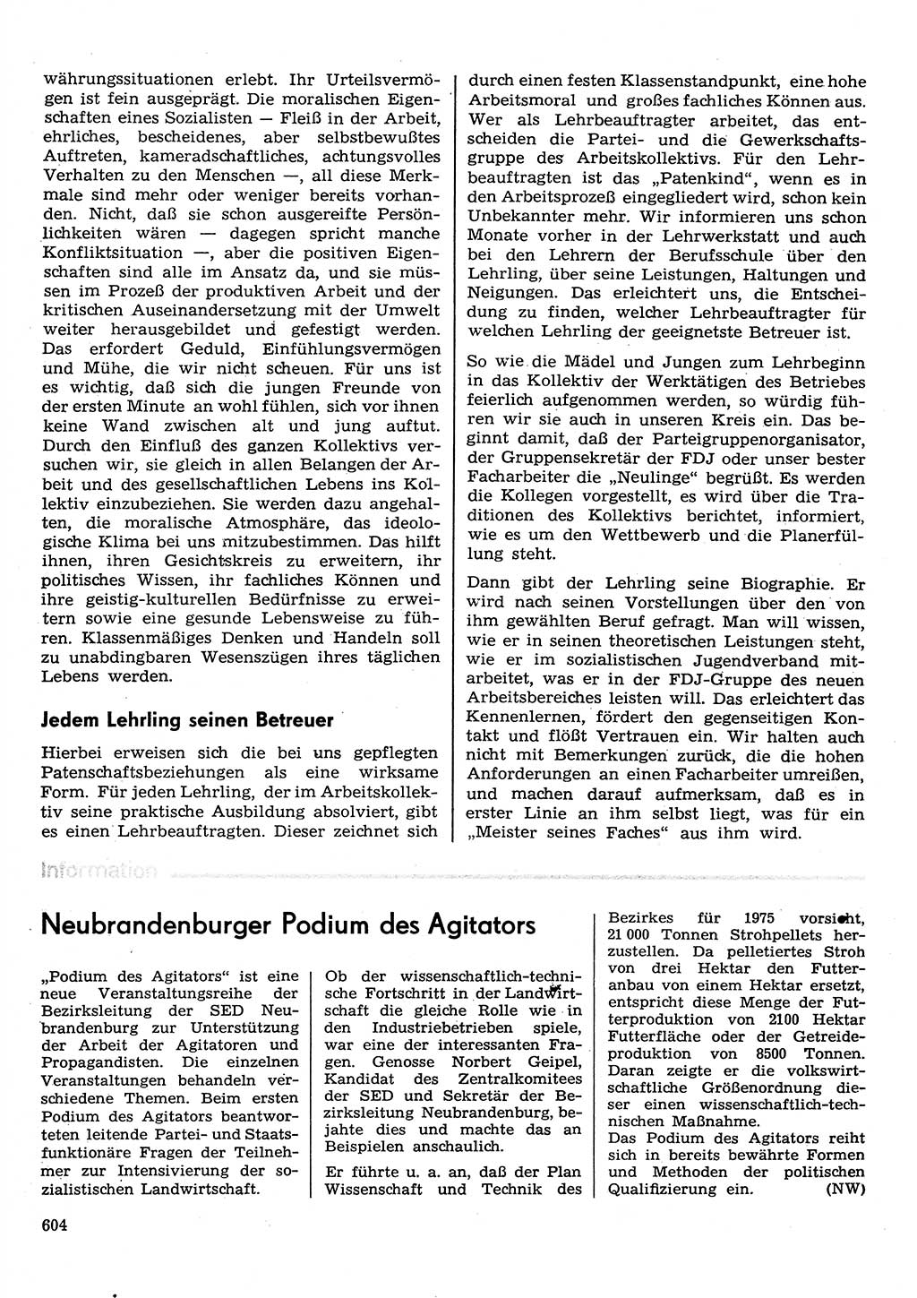 Neuer Weg (NW), Organ des Zentralkomitees (ZK) der SED (Sozialistische Einheitspartei Deutschlands) für Fragen des Parteilebens, 30. Jahrgang [Deutsche Demokratische Republik (DDR)] 1975, Seite 604 (NW ZK SED DDR 1975, S. 604)