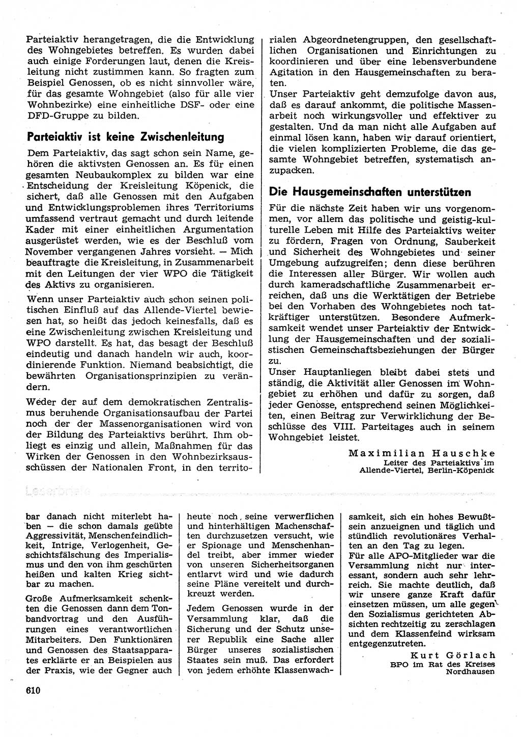 Neuer Weg (NW), Organ des Zentralkomitees (ZK) der SED (Sozialistische Einheitspartei Deutschlands) für Fragen des Parteilebens, 30. Jahrgang [Deutsche Demokratische Republik (DDR)] 1975, Seite 610 (NW ZK SED DDR 1975, S. 610)