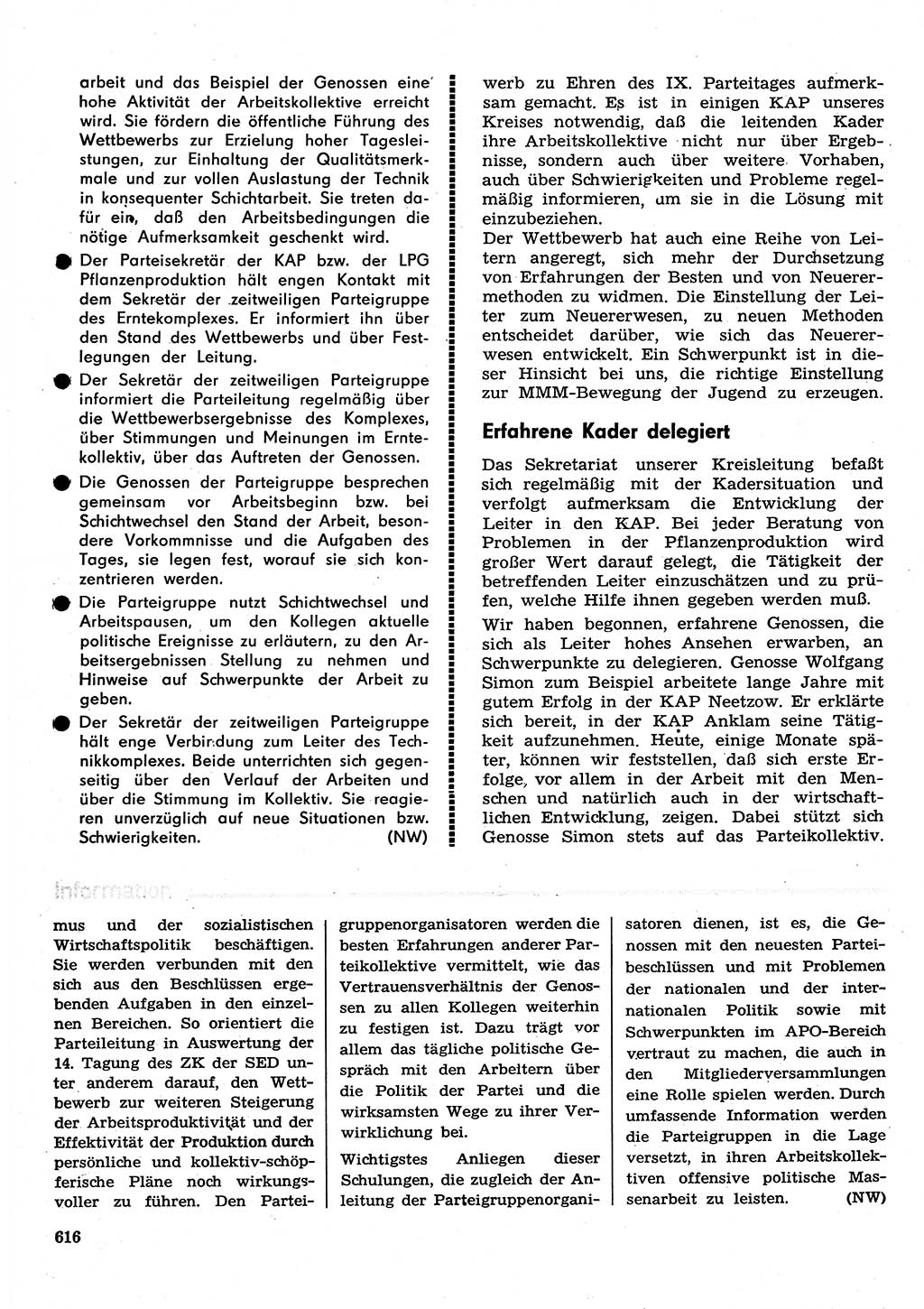 Neuer Weg (NW), Organ des Zentralkomitees (ZK) der SED (Sozialistische Einheitspartei Deutschlands) für Fragen des Parteilebens, 30. Jahrgang [Deutsche Demokratische Republik (DDR)] 1975, Seite 616 (NW ZK SED DDR 1975, S. 616)
