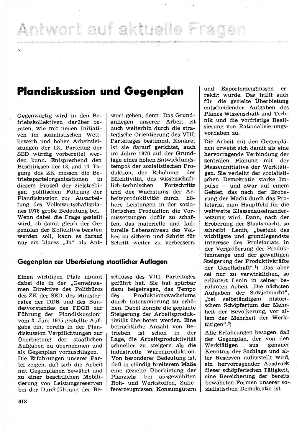 Neuer Weg (NW), Organ des Zentralkomitees (ZK) der SED (Sozialistische Einheitspartei Deutschlands) für Fragen des Parteilebens, 30. Jahrgang [Deutsche Demokratische Republik (DDR)] 1975, Seite 618 (NW ZK SED DDR 1975, S. 618)