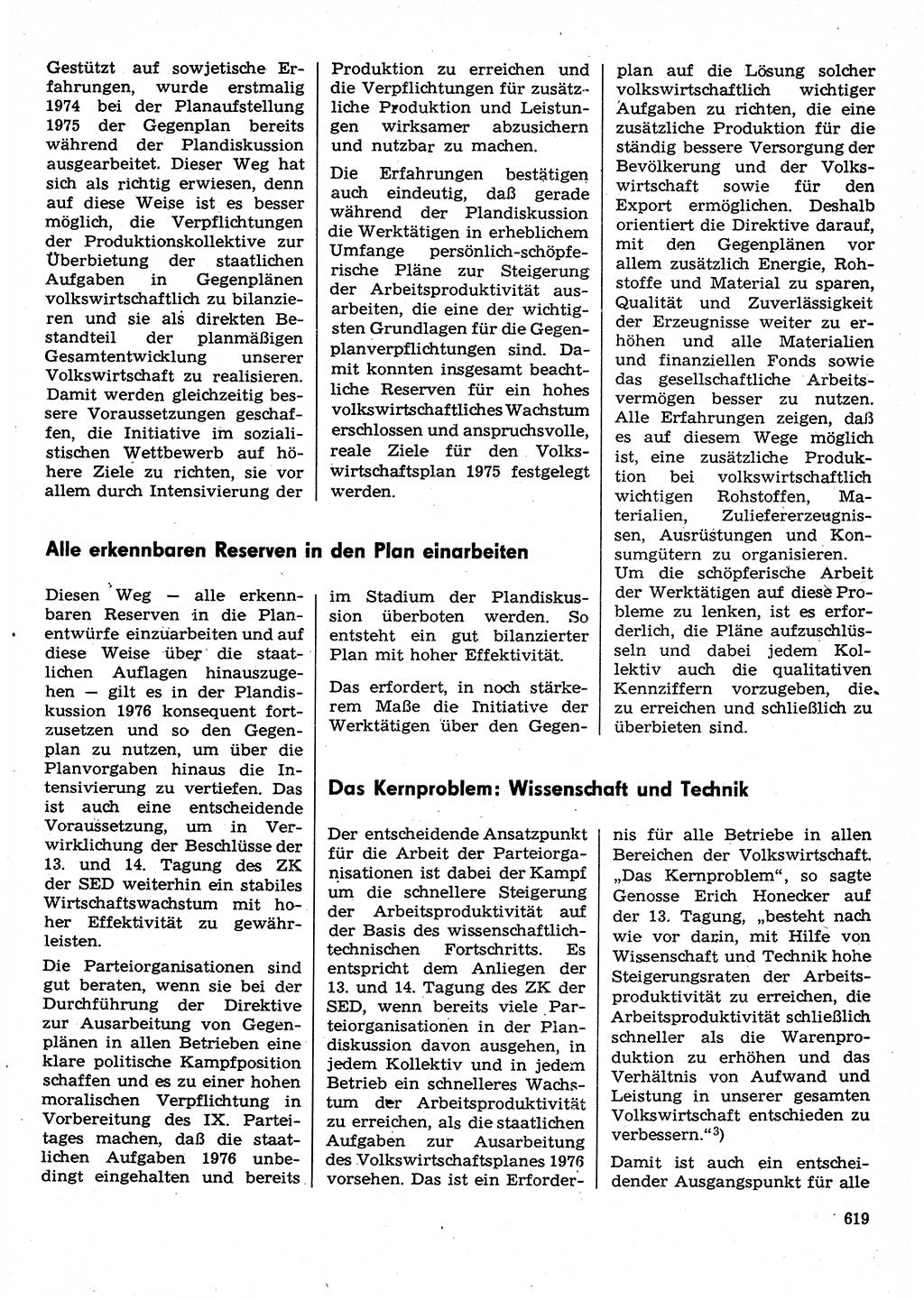 Neuer Weg (NW), Organ des Zentralkomitees (ZK) der SED (Sozialistische Einheitspartei Deutschlands) für Fragen des Parteilebens, 30. Jahrgang [Deutsche Demokratische Republik (DDR)] 1975, Seite 619 (NW ZK SED DDR 1975, S. 619)