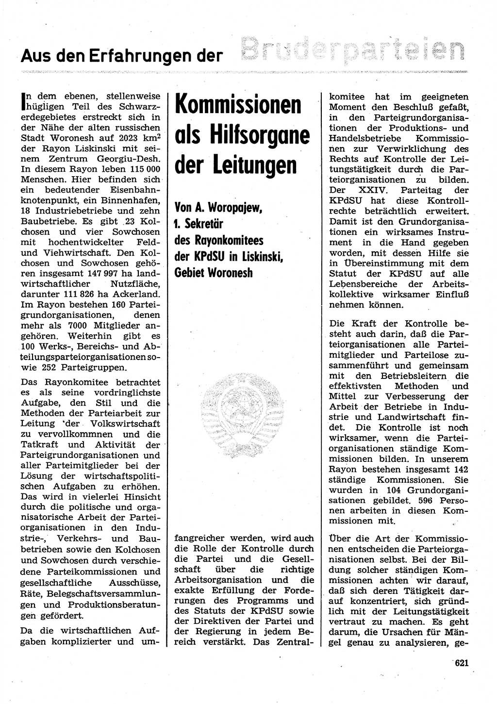 Neuer Weg (NW), Organ des Zentralkomitees (ZK) der SED (Sozialistische Einheitspartei Deutschlands) für Fragen des Parteilebens, 30. Jahrgang [Deutsche Demokratische Republik (DDR)] 1975, Seite 621 (NW ZK SED DDR 1975, S. 621)