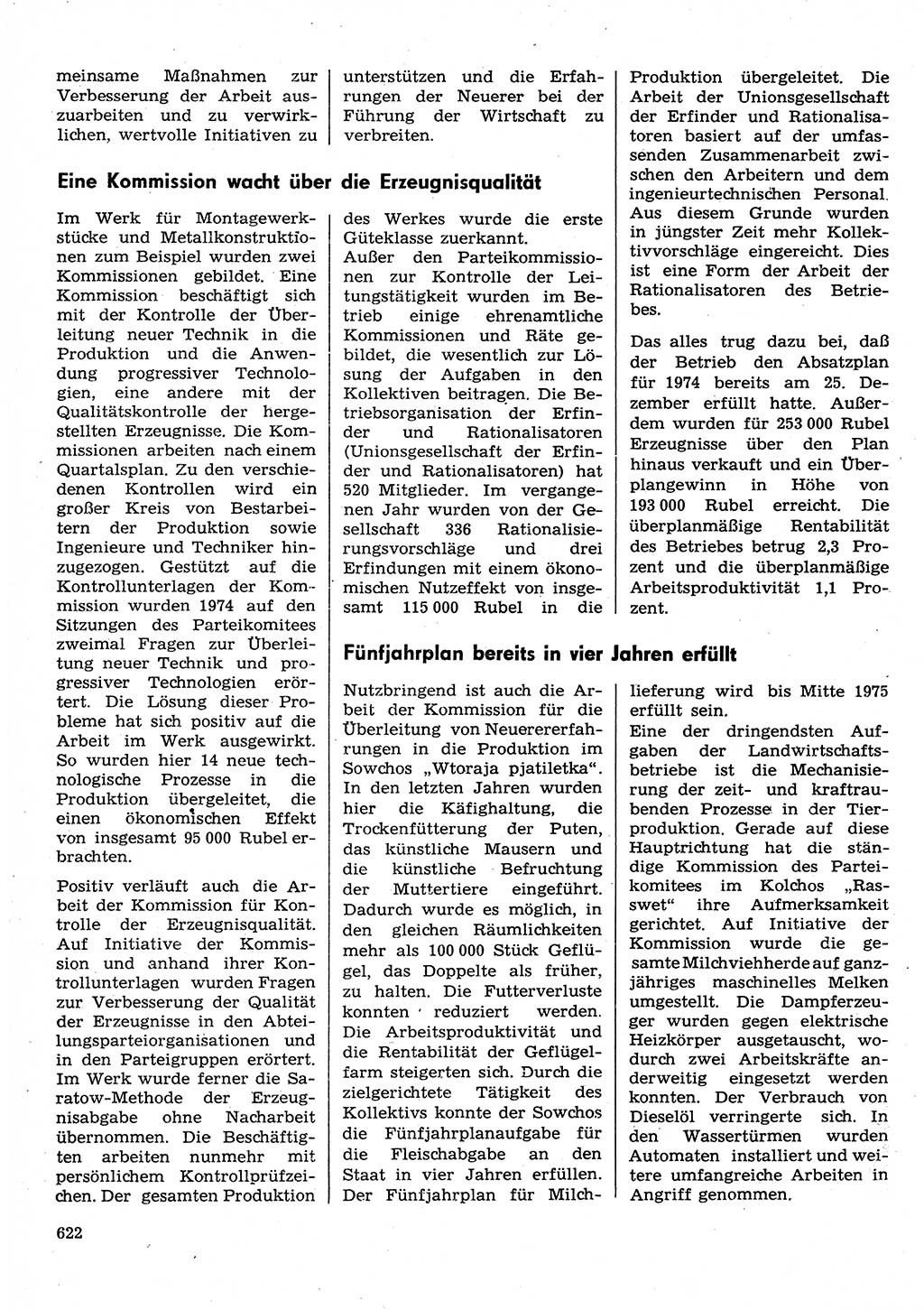 Neuer Weg (NW), Organ des Zentralkomitees (ZK) der SED (Sozialistische Einheitspartei Deutschlands) für Fragen des Parteilebens, 30. Jahrgang [Deutsche Demokratische Republik (DDR)] 1975, Seite 622 (NW ZK SED DDR 1975, S. 622)