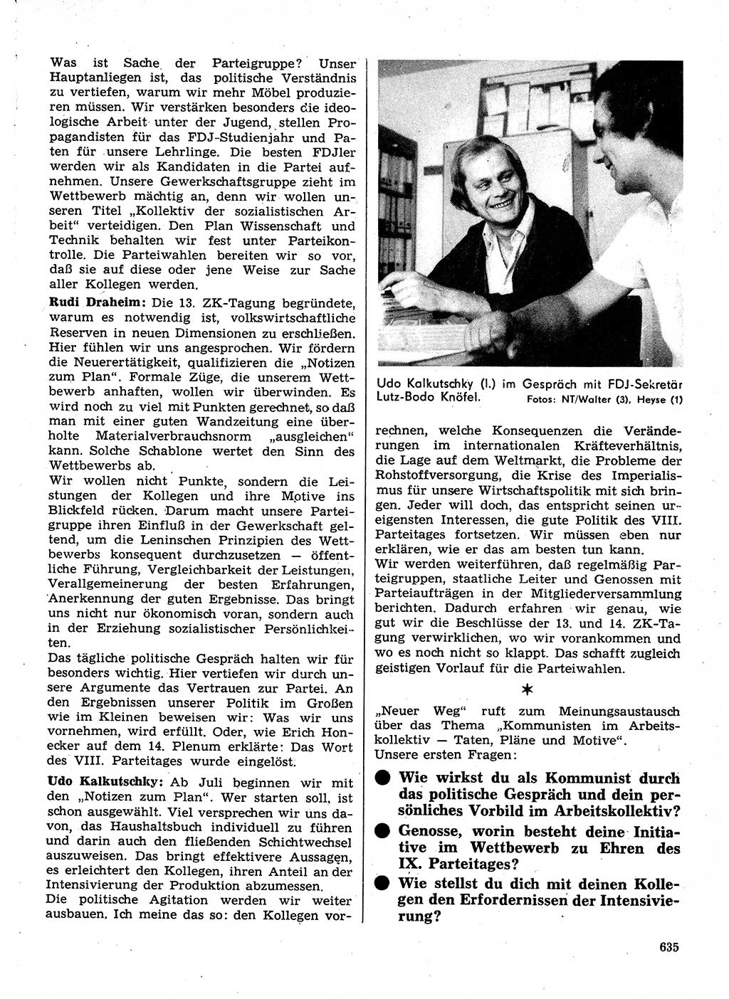 Neuer Weg (NW), Organ des Zentralkomitees (ZK) der SED (Sozialistische Einheitspartei Deutschlands) für Fragen des Parteilebens, 30. Jahrgang [Deutsche Demokratische Republik (DDR)] 1975, Seite 635 (NW ZK SED DDR 1975, S. 635)