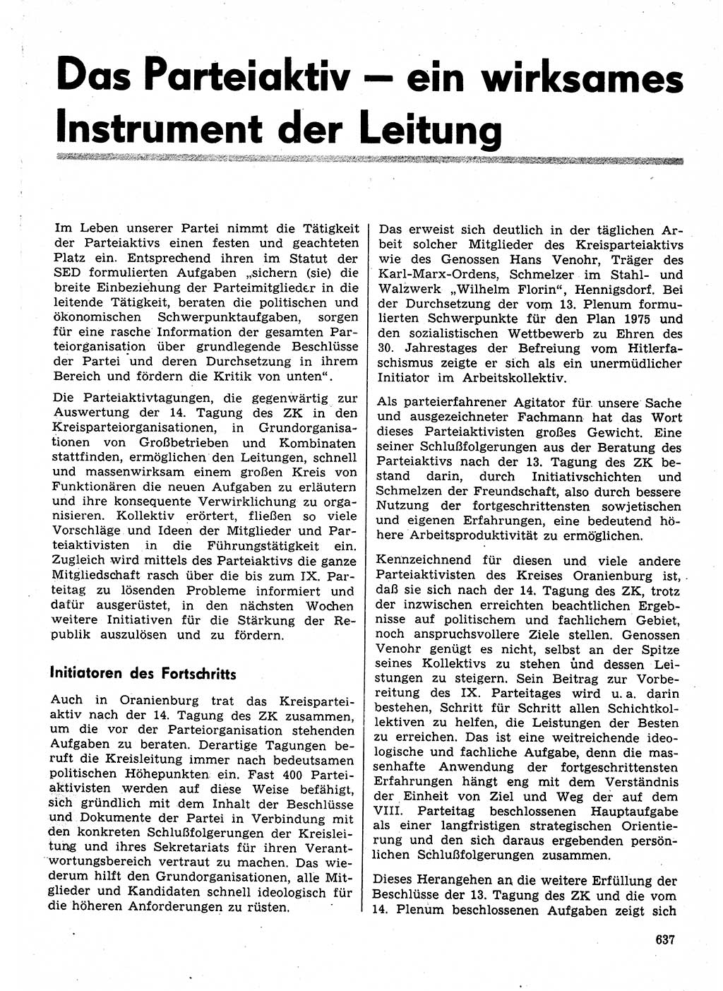 Neuer Weg (NW), Organ des Zentralkomitees (ZK) der SED (Sozialistische Einheitspartei Deutschlands) für Fragen des Parteilebens, 30. Jahrgang [Deutsche Demokratische Republik (DDR)] 1975, Seite 637 (NW ZK SED DDR 1975, S. 637)