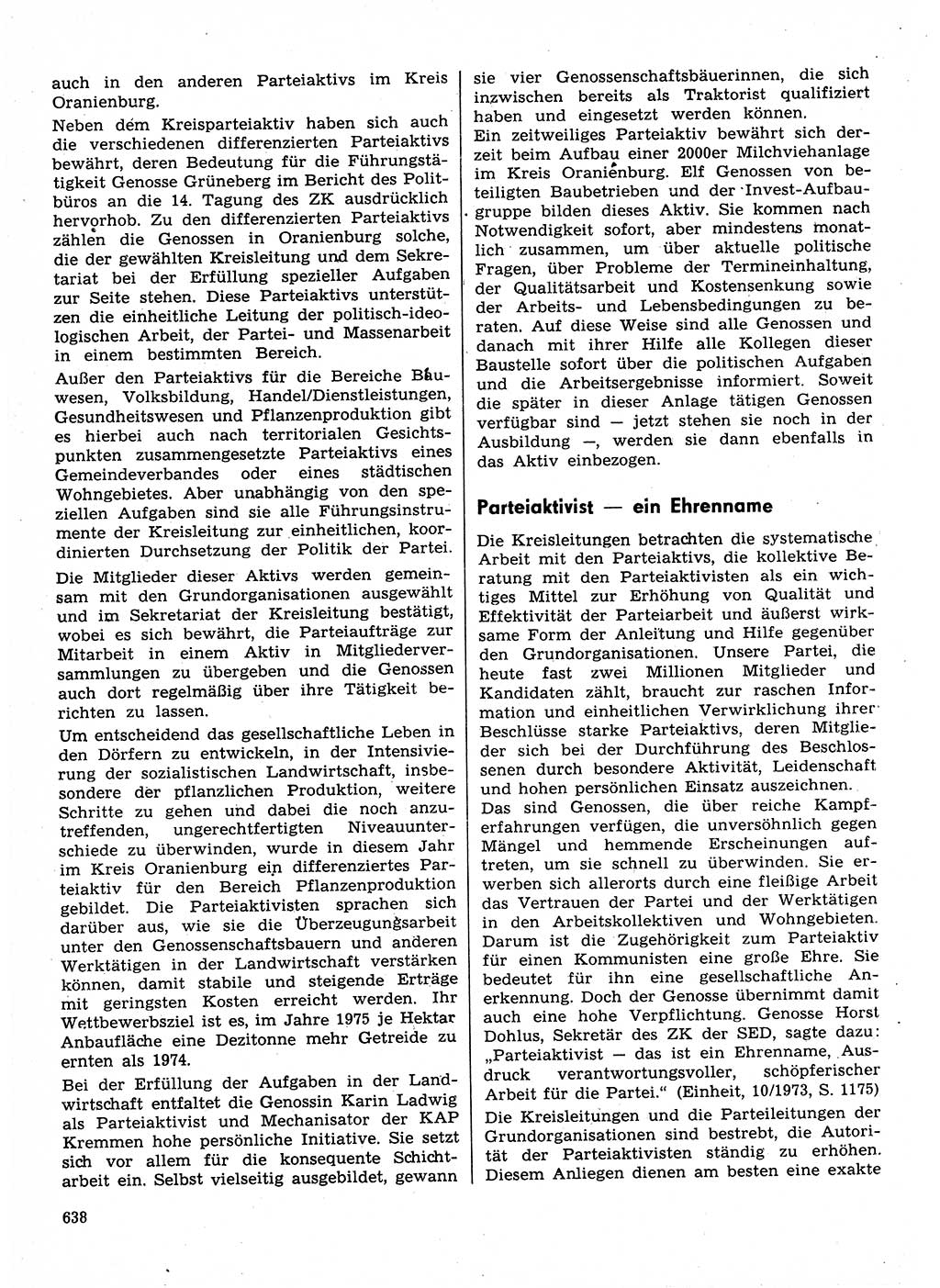 Neuer Weg (NW), Organ des Zentralkomitees (ZK) der SED (Sozialistische Einheitspartei Deutschlands) für Fragen des Parteilebens, 30. Jahrgang [Deutsche Demokratische Republik (DDR)] 1975, Seite 638 (NW ZK SED DDR 1975, S. 638)