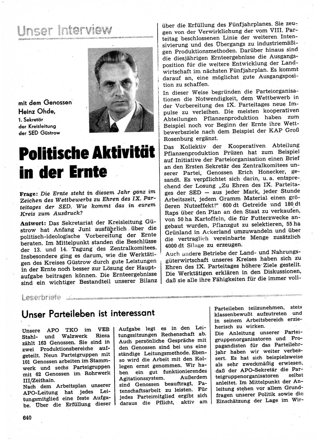 Neuer Weg (NW), Organ des Zentralkomitees (ZK) der SED (Sozialistische Einheitspartei Deutschlands) für Fragen des Parteilebens, 30. Jahrgang [Deutsche Demokratische Republik (DDR)] 1975, Seite 640 (NW ZK SED DDR 1975, S. 640)