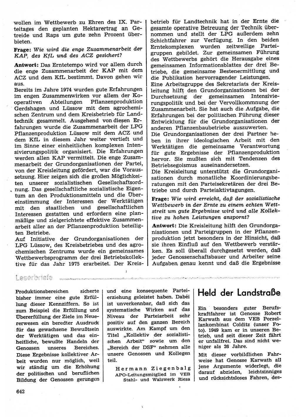 Neuer Weg (NW), Organ des Zentralkomitees (ZK) der SED (Sozialistische Einheitspartei Deutschlands) für Fragen des Parteilebens, 30. Jahrgang [Deutsche Demokratische Republik (DDR)] 1975, Seite 642 (NW ZK SED DDR 1975, S. 642)