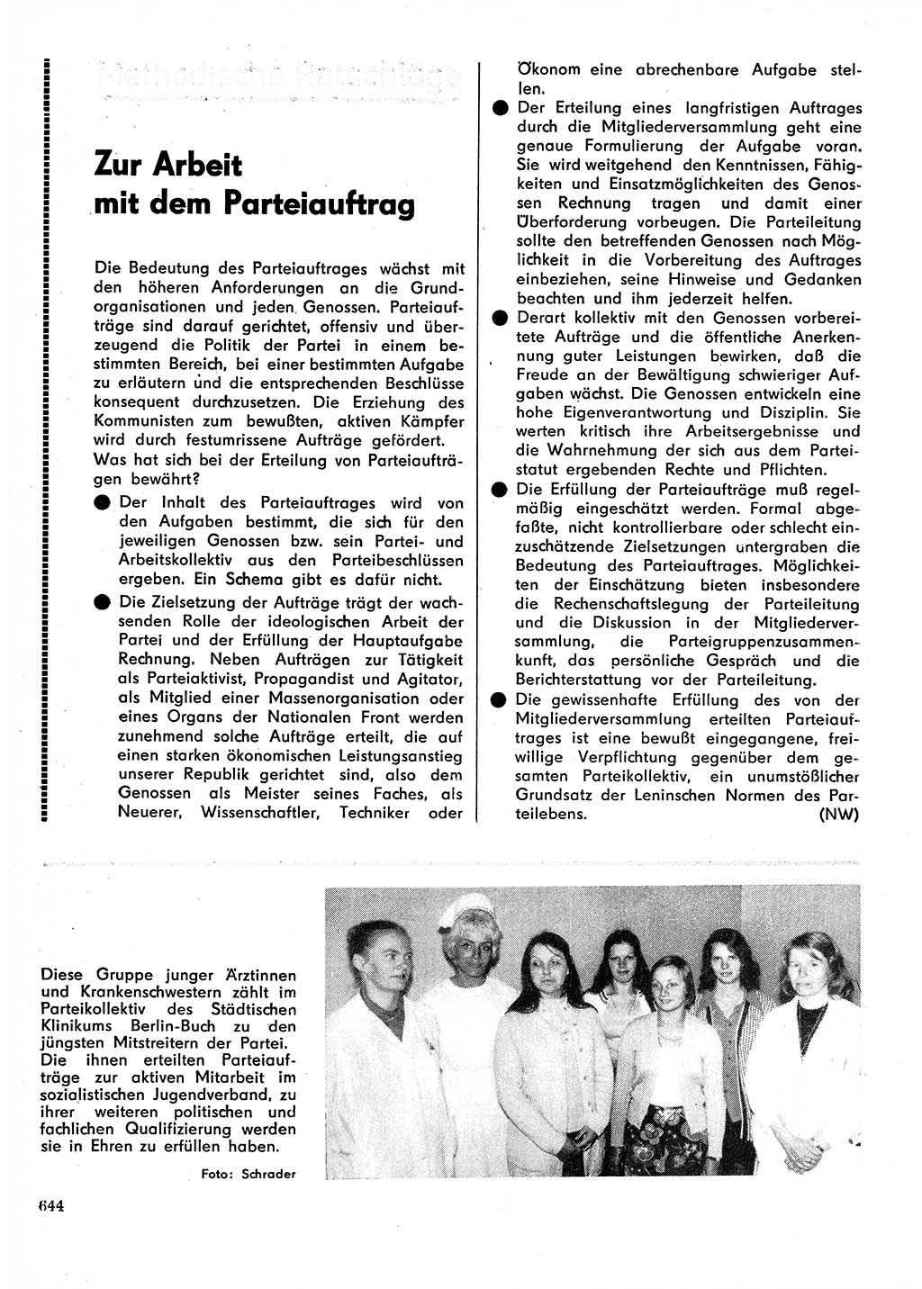 Neuer Weg (NW), Organ des Zentralkomitees (ZK) der SED (Sozialistische Einheitspartei Deutschlands) für Fragen des Parteilebens, 30. Jahrgang [Deutsche Demokratische Republik (DDR)] 1975, Seite 644 (NW ZK SED DDR 1975, S. 644)