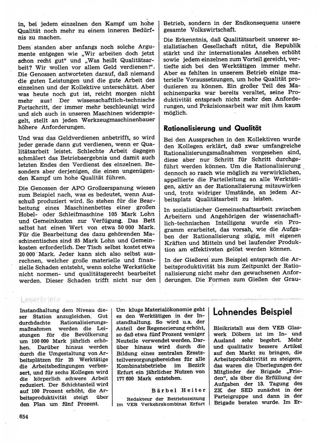 Neuer Weg (NW), Organ des Zentralkomitees (ZK) der SED (Sozialistische Einheitspartei Deutschlands) für Fragen des Parteilebens, 30. Jahrgang [Deutsche Demokratische Republik (DDR)] 1975, Seite 654 (NW ZK SED DDR 1975, S. 654)