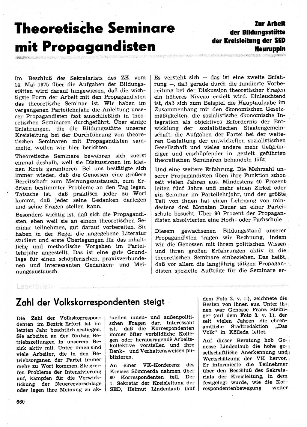 Neuer Weg (NW), Organ des Zentralkomitees (ZK) der SED (Sozialistische Einheitspartei Deutschlands) für Fragen des Parteilebens, 30. Jahrgang [Deutsche Demokratische Republik (DDR)] 1975, Seite 660 (NW ZK SED DDR 1975, S. 660)